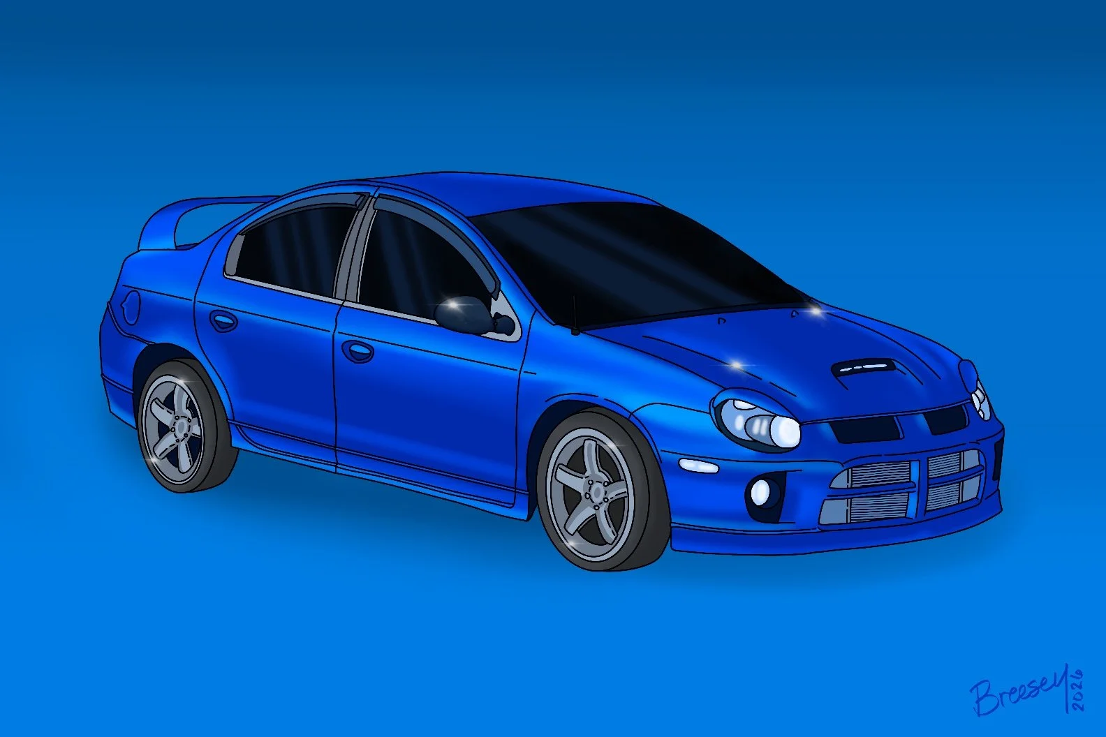 Blue Car, Digital Illustration, 8 x 12in, 2025 SOLD