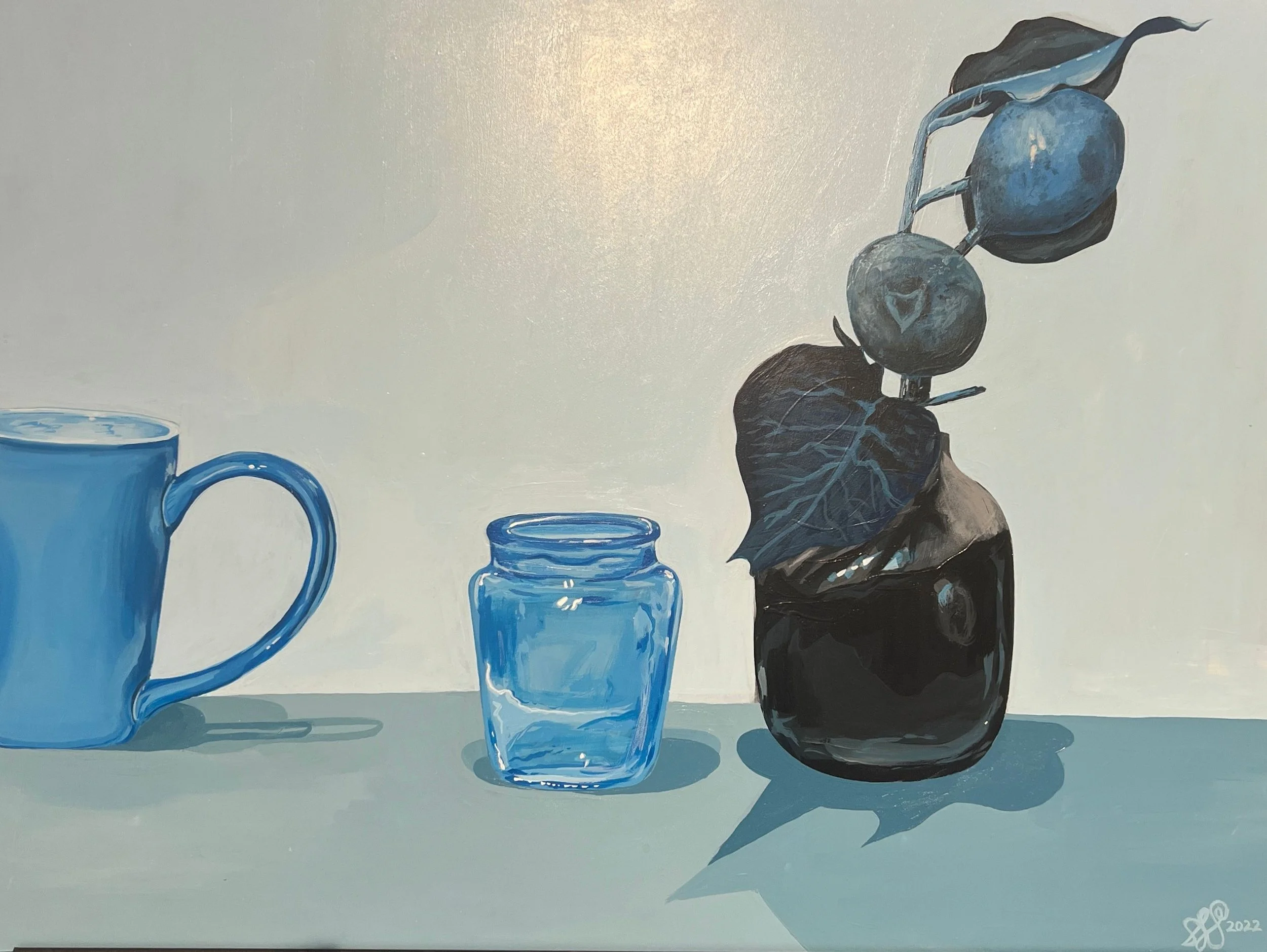 Monochromatic Glasses, 18 x 24 in, Fluid acrylic on wooden panel, 2022