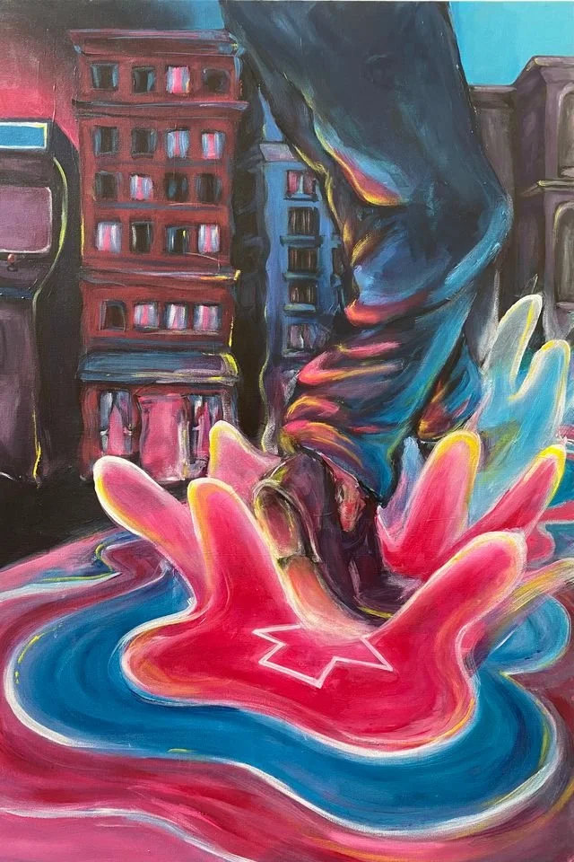 Dance Man Diptych (left), Collaboration with Mary Snyder
Acrylic and POSCA pens on canvas, 24 x 30 in, 2024 NFS