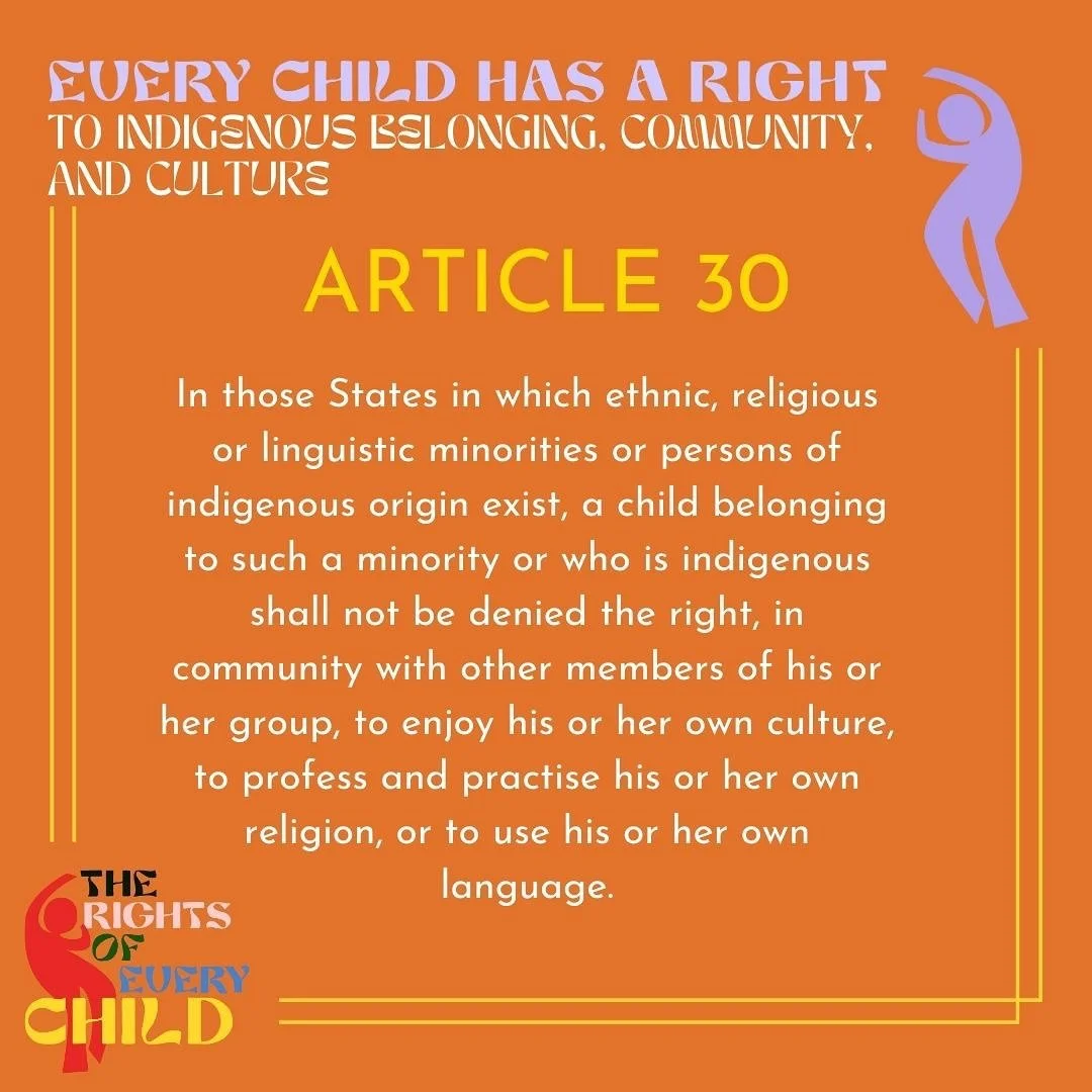 We distilled Article 30 of the UN Convention on the Rights of the Child to &ldquo;Every child has a right to Indigenous belonging and culture.&rdquo; Here it is in full with @dandin_illustrates_&rsquo;s piece that conveys it. 

&ldquo;In those States