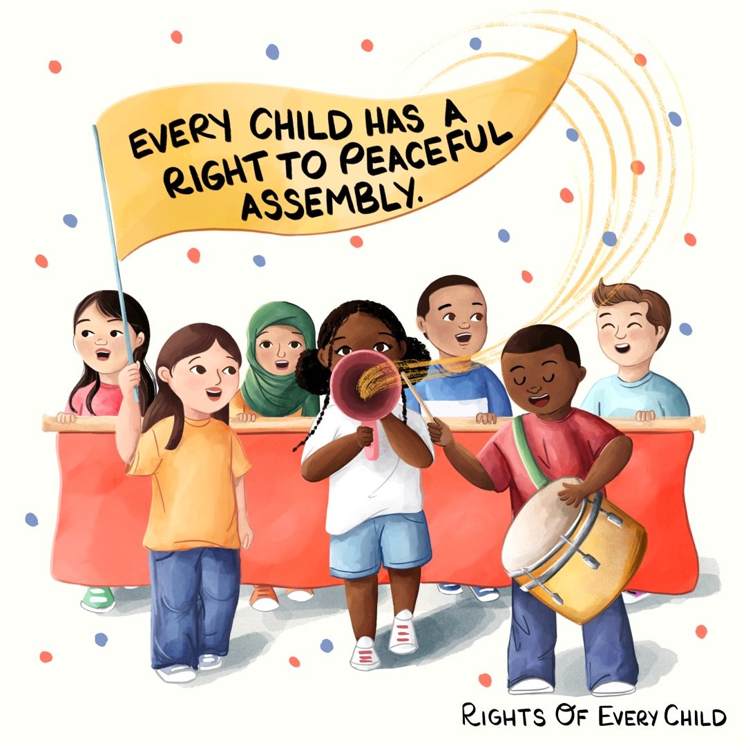 Every child has a right to peaceful assembly. From the artist Nadia Fisher @ariadelsole: &ldquo;I chose to illustrate this right cited in the United Nations Convention on the Rights of the Child because I believe that children of all ages have the ri