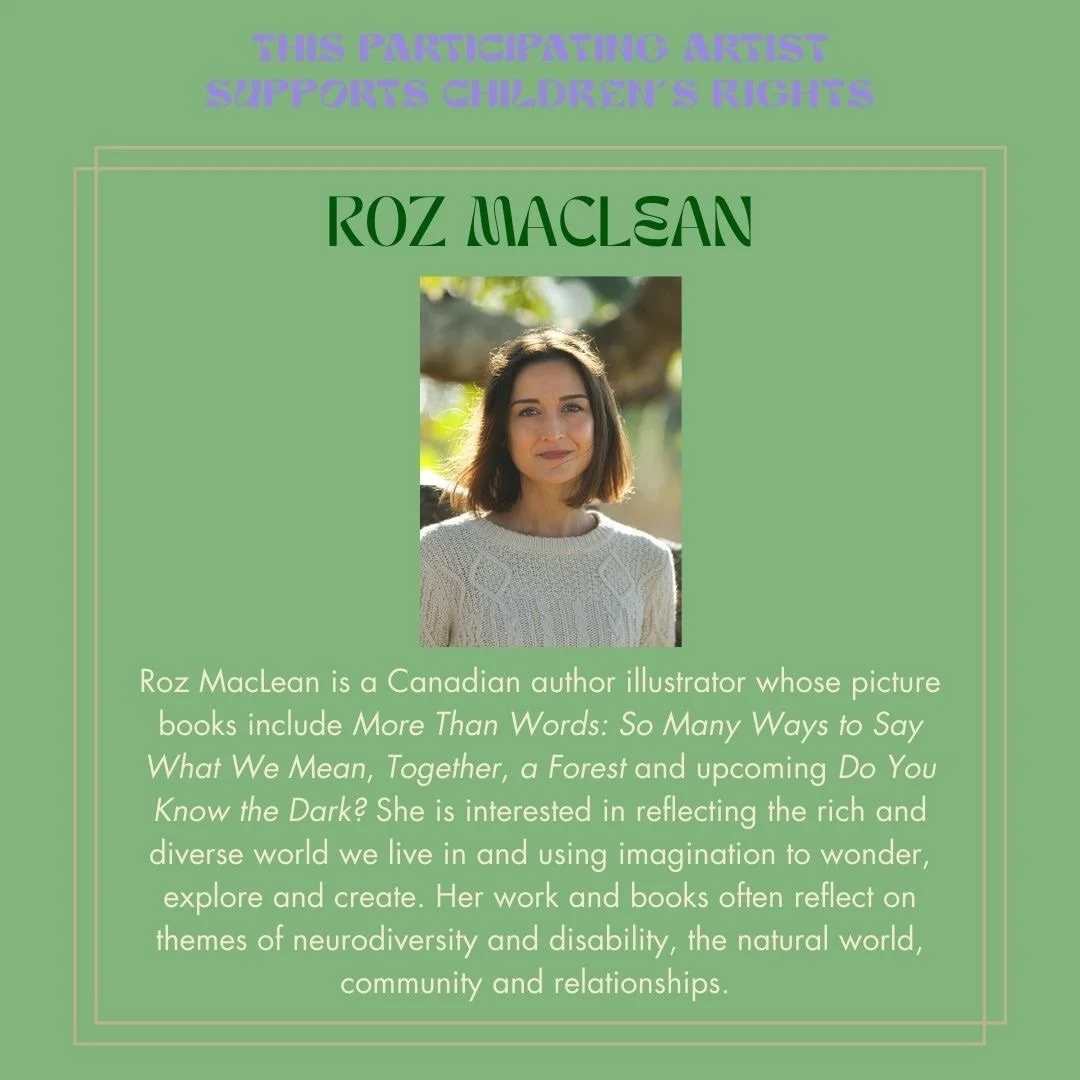 Meet participating artist @roz_maclean: &ldquo;Roz MacLean is a Canadian author illustrator whose picture books include More Than Words: So Many Ways to Say What We Mean, Together, a Forest and upcoming Do You Know the Dark? She is interested in refl