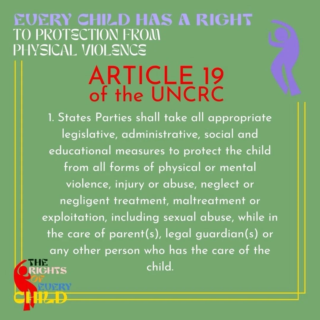 We distilled part of Article 19 of the UN Convention on the Rights of the Child to this: &ldquo;Every child has a right to protection from physical violence.&rdquo; Here it is more fully along with quotes from our participating artist @roz_maclean: &