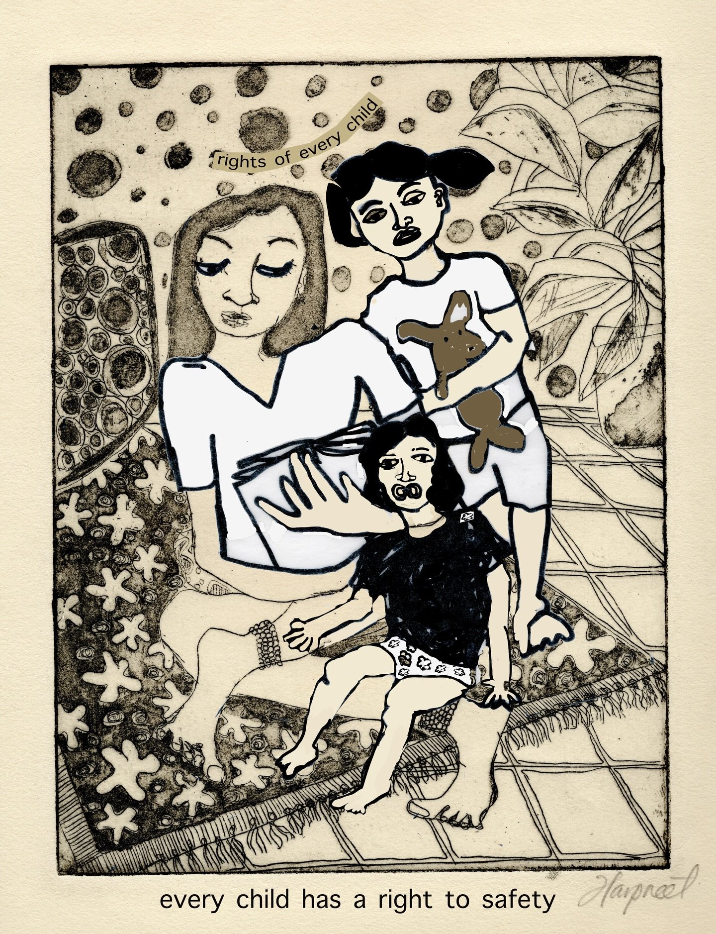 &ldquo;Every child has a right to safety&rdquo; from artist Harpreet Kaur Sandhu @xoxoharpreetkaursandhu on
&ldquo;The Right for Safe Care.&rdquo; 

Each of the rights of every child is vital. 

[image description: a mother and two children together,