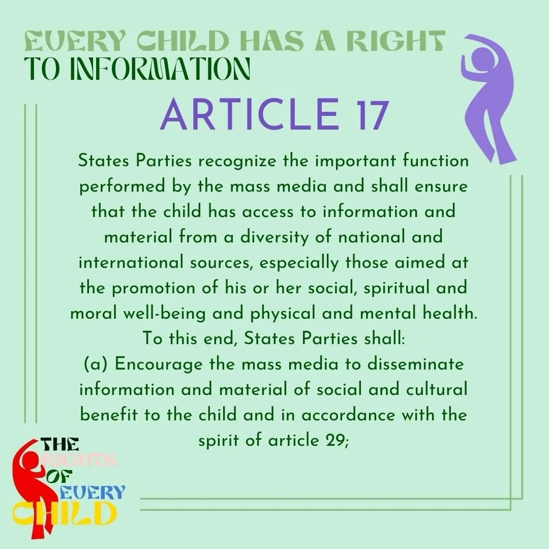We distilled article 17 of the UN Convention on the Rights of the Child to be: &ldquo;Every child has a right to information.&rdquo; Here it is in full from the UNCRC as well as art and quote from artist @stacebyer: &ldquo;&ldquo;...My dream is for b