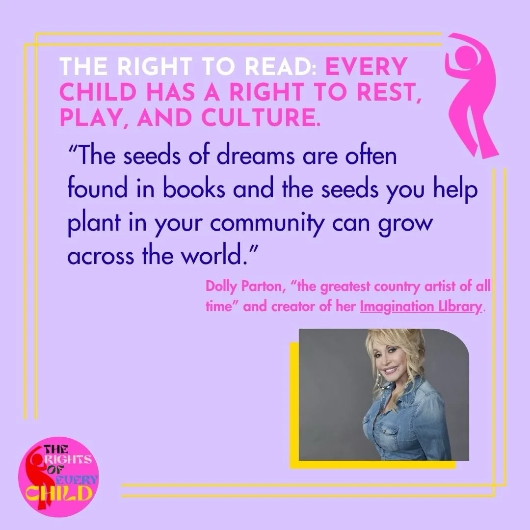 Several rights from the UN Convention on the Rights of the Child support a child&rsquo;s right to read (and libraries for library week!). Next up, Article 31, which we distilled to &ldquo;every child has a right to rest and play.&rdquo; From @dollypa