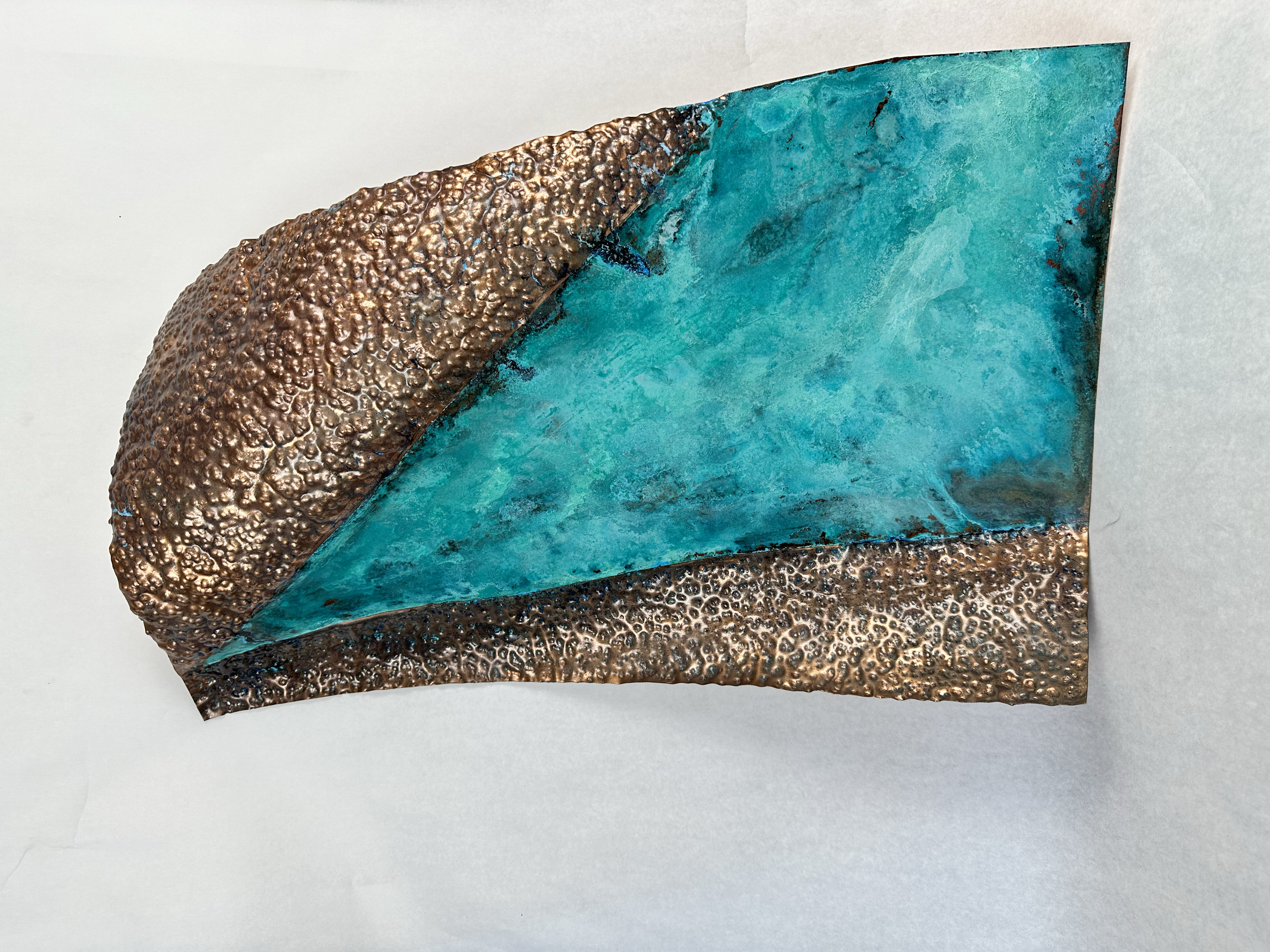 Copper sheet, hammered, reagents
27" x 22"