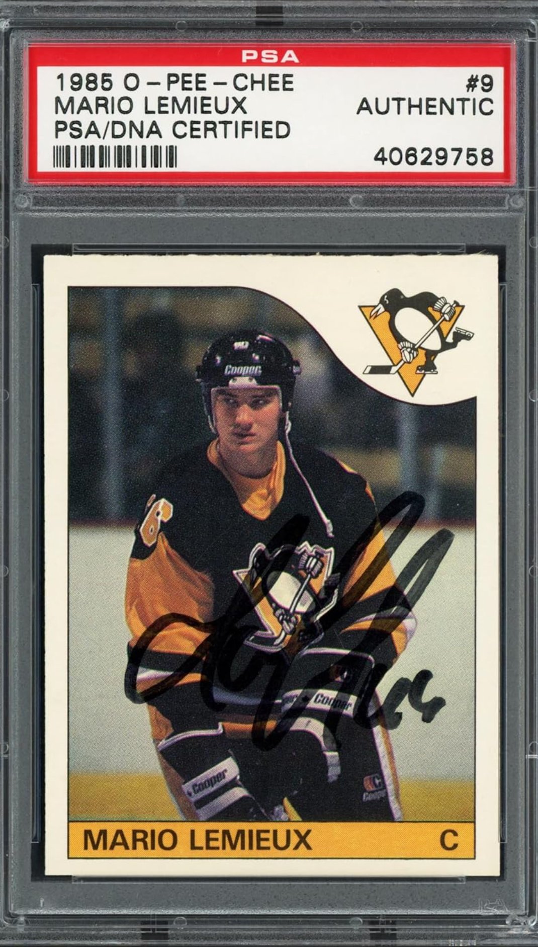 Mario Lemieux, Autographed, 1985, O-Pee-Chee, Rookie, Hockey Card
