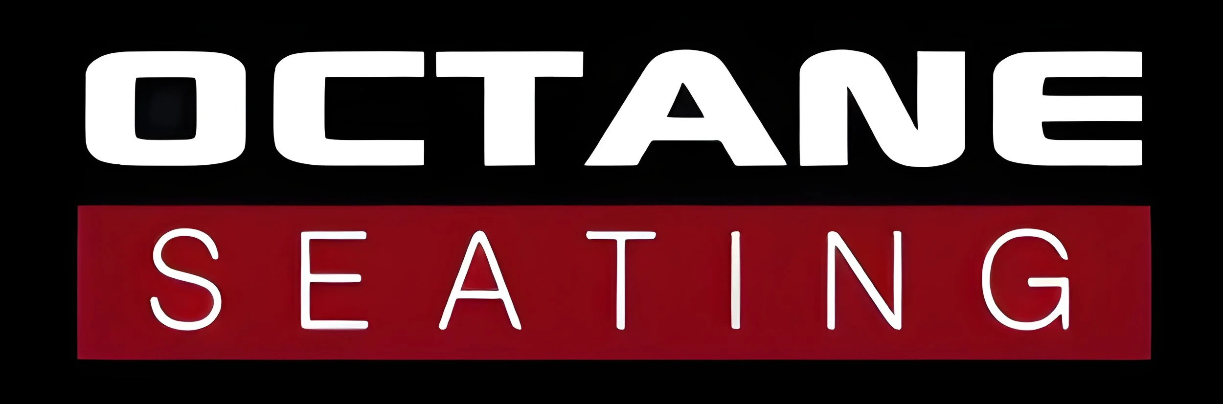 Sign with the words 'OCTANE' in large white letters on a black background, and 'SEATING' in white letters on a red background below.