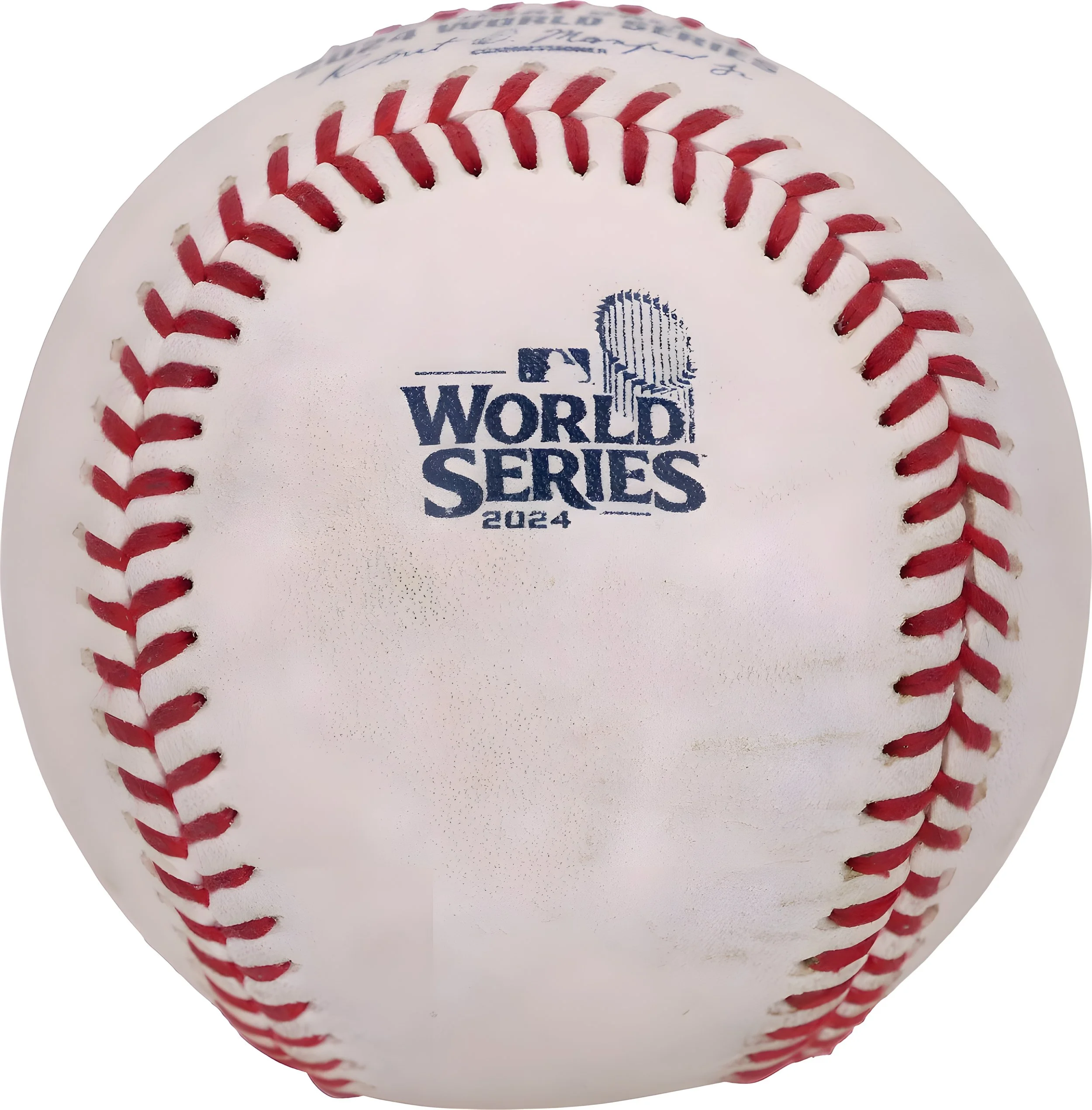 Official 2024 World Series baseball with red stitching and a logo in the center.