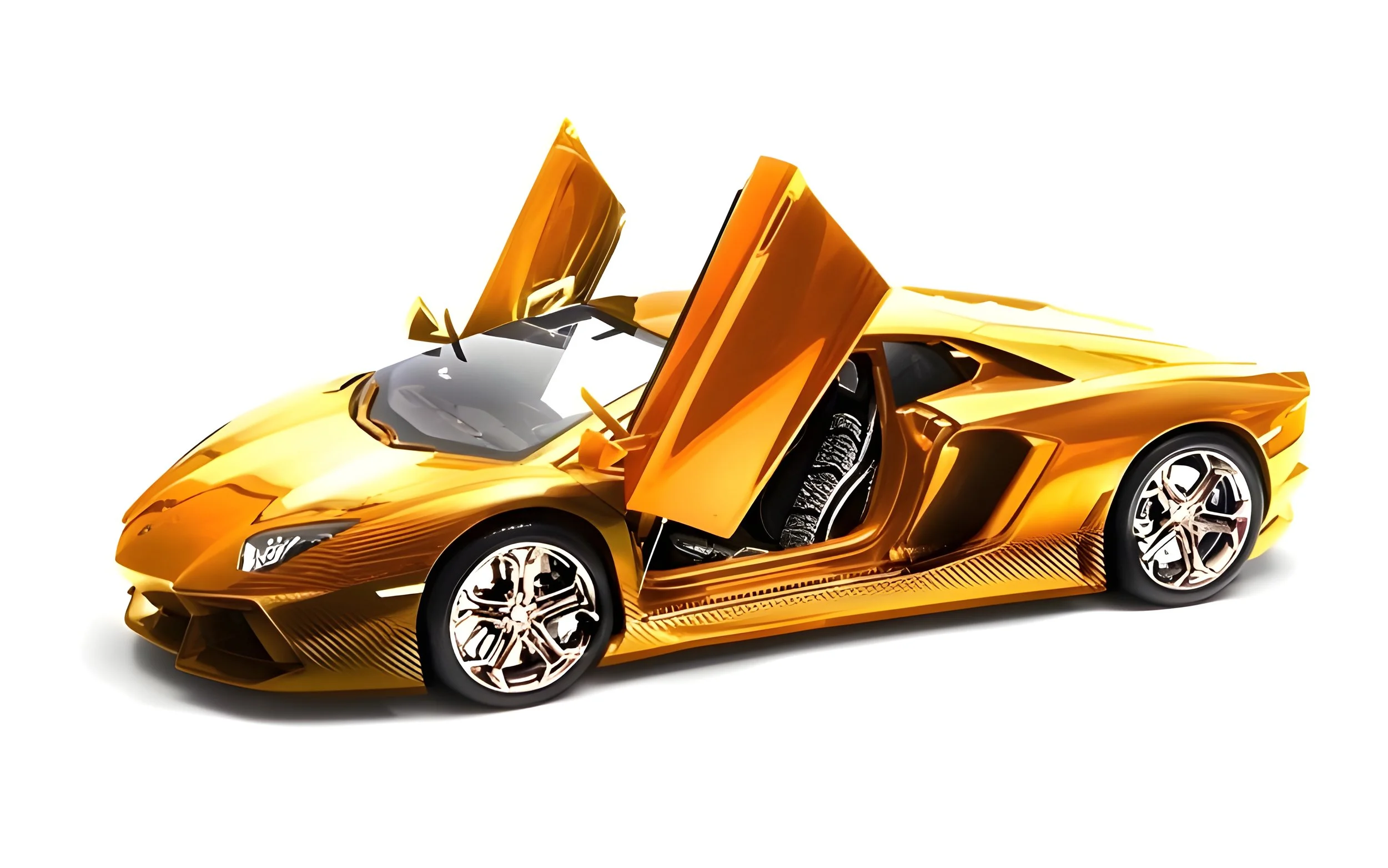 Gold luxury sports car with upward-opening doors