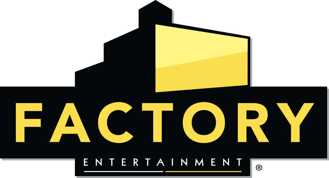Factory Entertainment logo with stylized yellow and gray design on a black background.