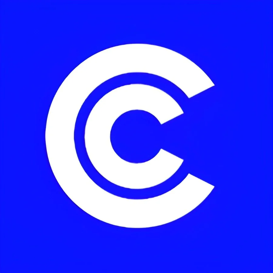 The image shows a white copyright symbol on a blue background.