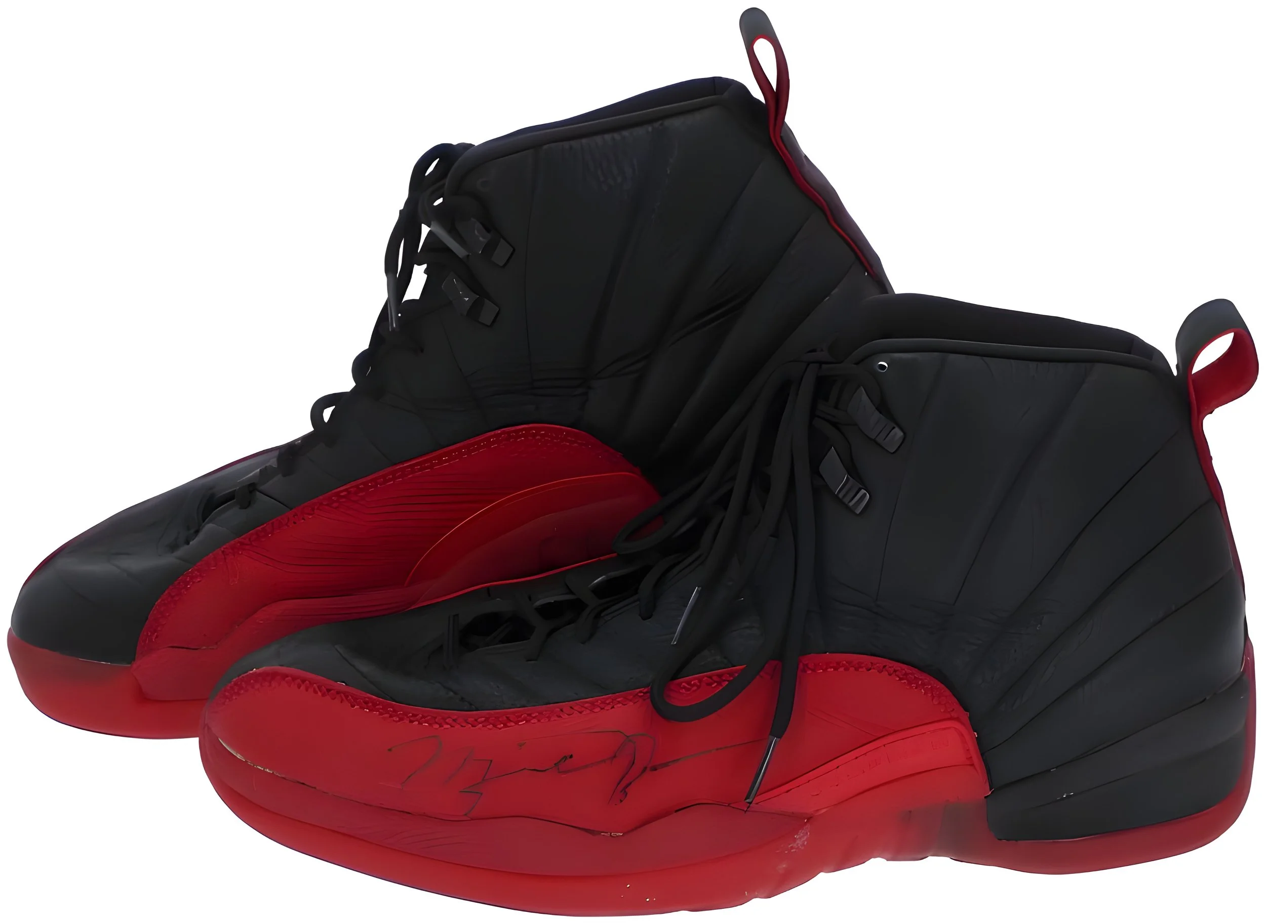 Pair of black and red Nike Zoom Kobe 4 Protro sneakers with laces, displayed side by side.