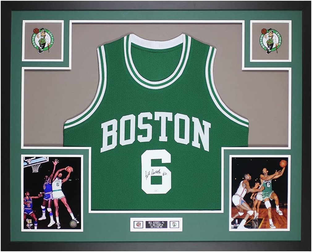 Bill Russell, Autographed, Green, Boston Celtics Jersey