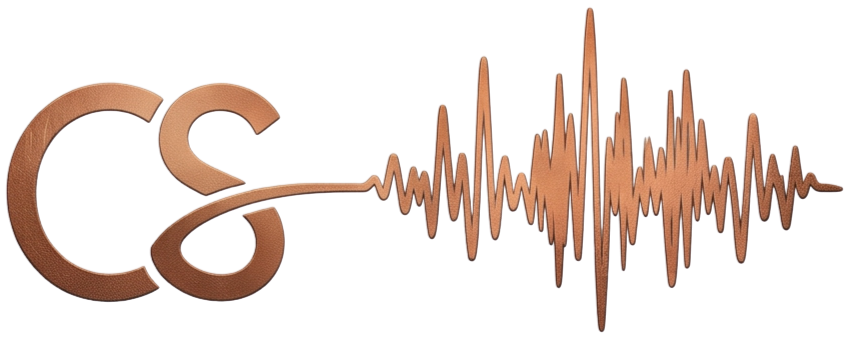 Christian Sound metallic copper audio waveform logo.