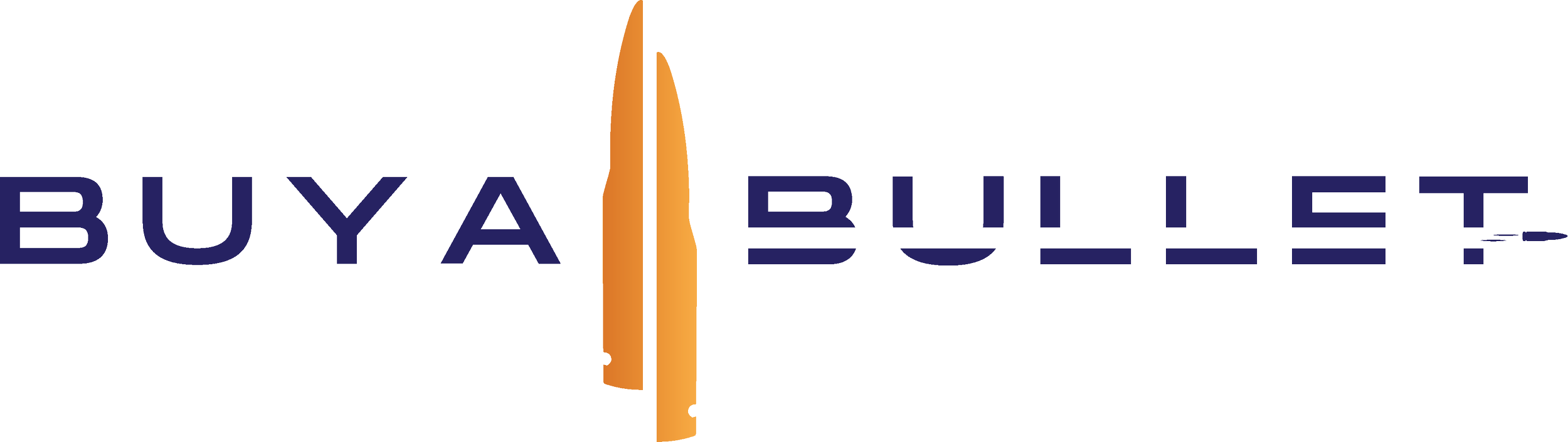 Logo with text 'BUY A BULLET' and an orange object resembling a projectile in the center.