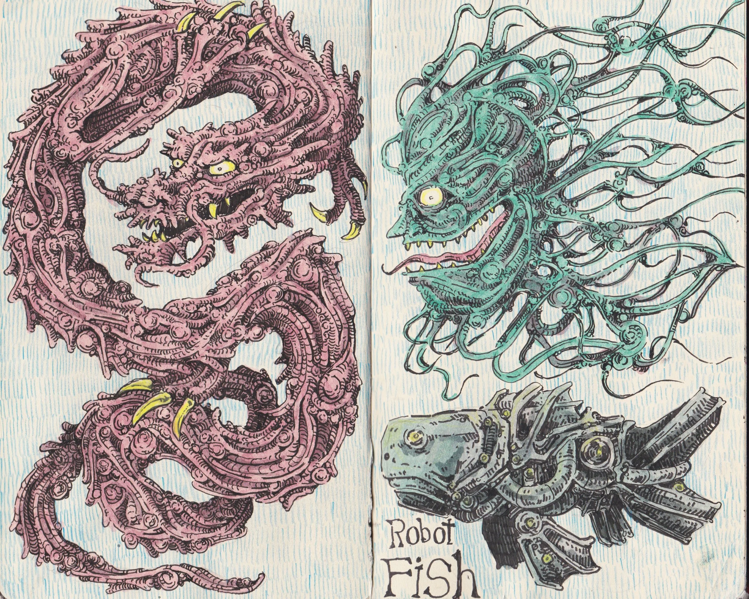Nebula Dragon Robot Fish 8x10 Art Print