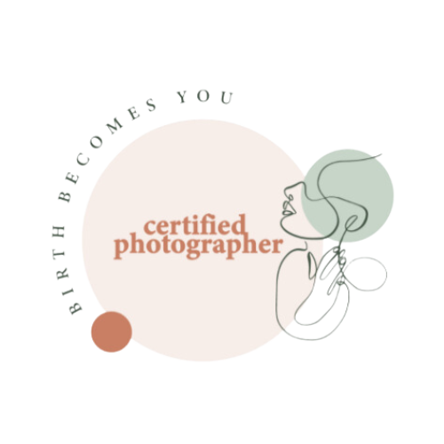 Logo with a camera and a portrait sketch of a woman, featuring the text "certified photographer".