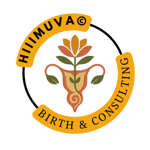 Logo for Hiimuvua Birth & Consulting, featuring a stylized uterus with a blooming flower at the top.