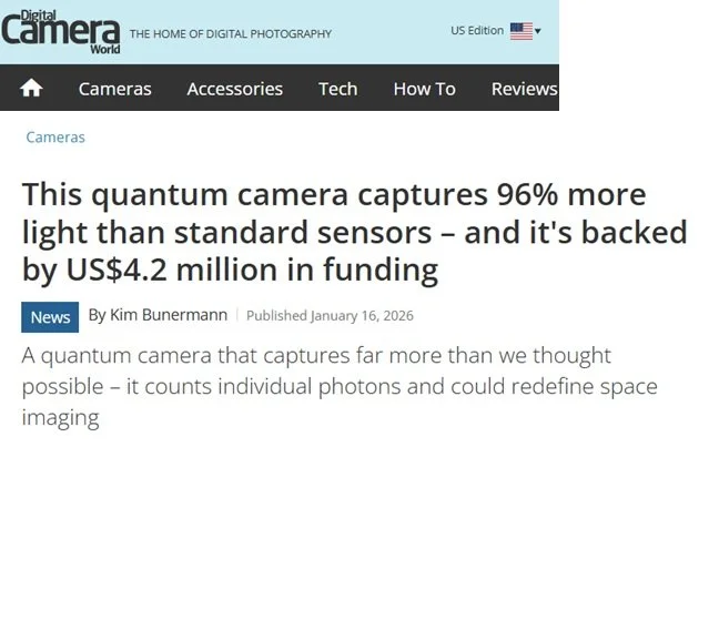 Digital Camera World: This quantum camera captures 96% more light than standard sensors – and it's backed by US$4.2 million in funding