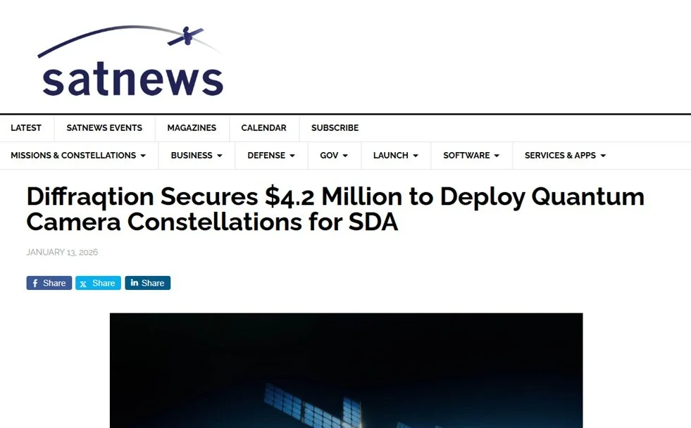 satnews: Diffraqtion Secures $4.2 Million to Deploy Quantum Camera Constellations for SDA