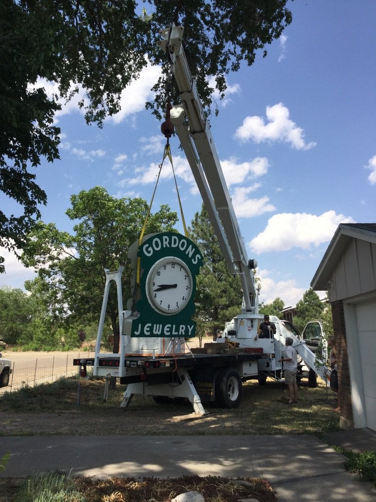 Franken Construction moves clock from Mishler’s backyard. (2020)