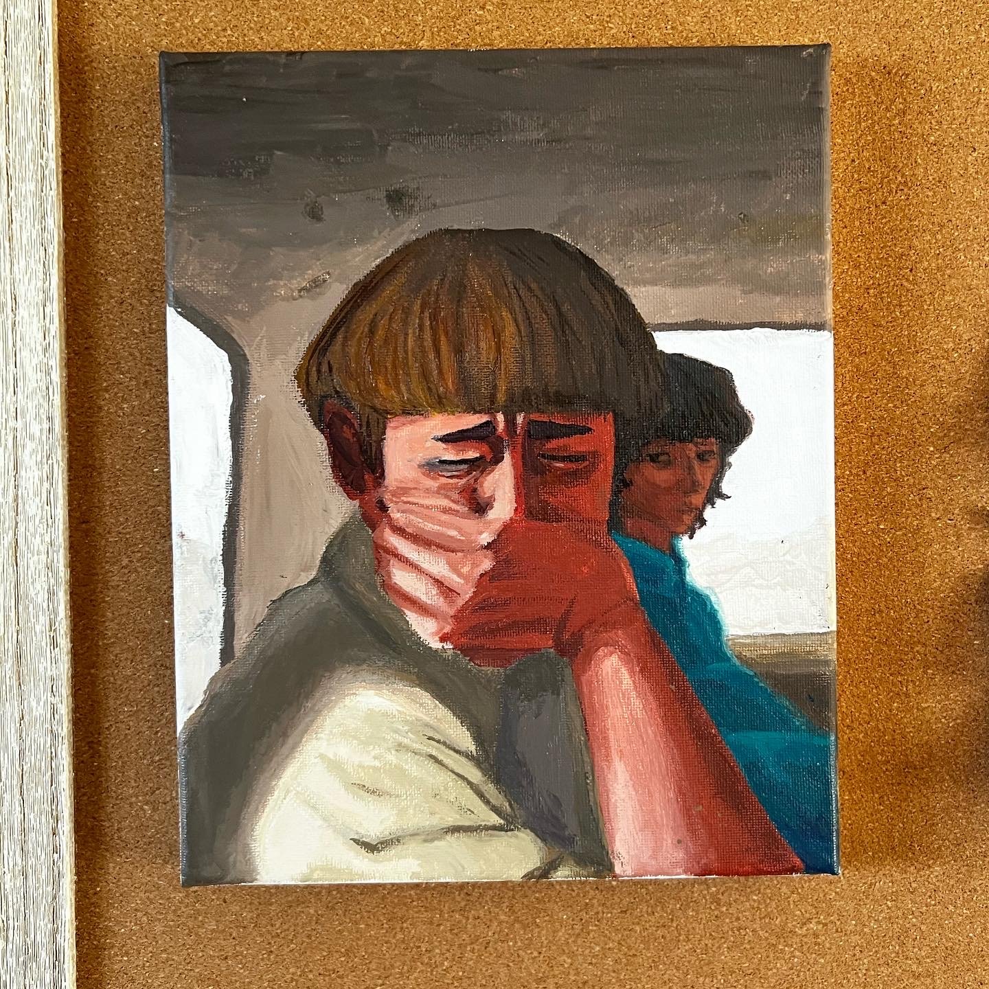Hold it in
-Gouache painting on canvas inspired by scene from the TV show "Stranger Things" and queer pain