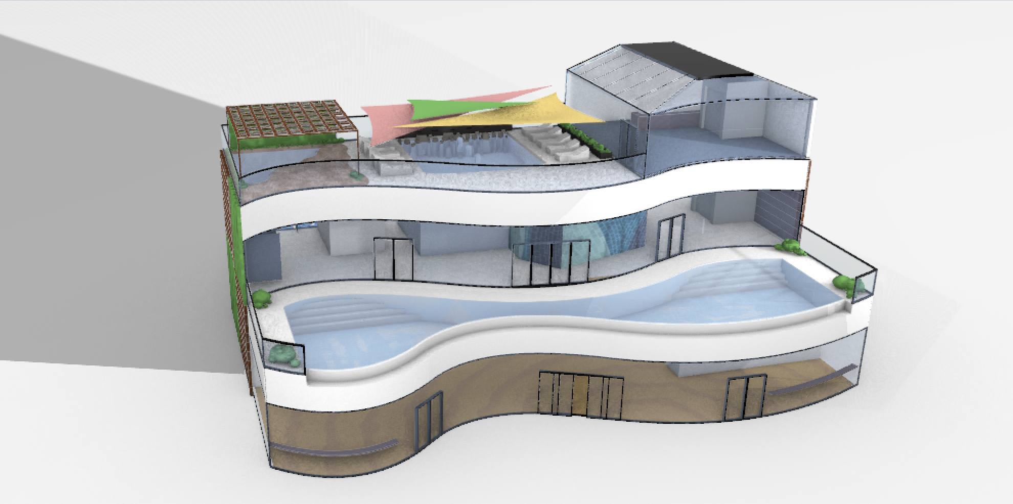 An Oasis in the Esplanade
-A commercial space designed on Rhino (exterior) and Revit (interior) that would reflect the location of being on the Charles River Esplanade