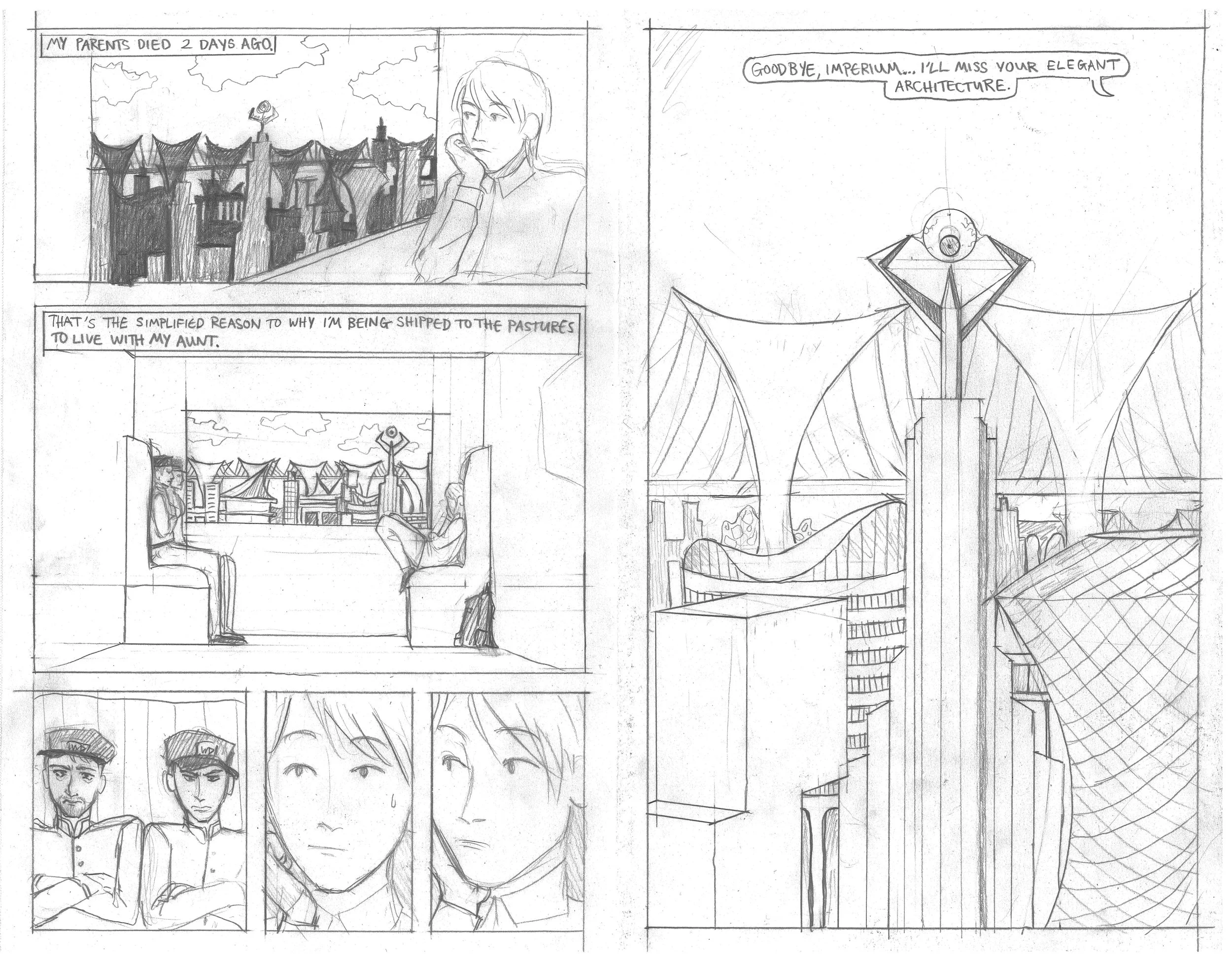 Convergence of Comics and Architecture
-Sketches of a short comic that incorporates architecture