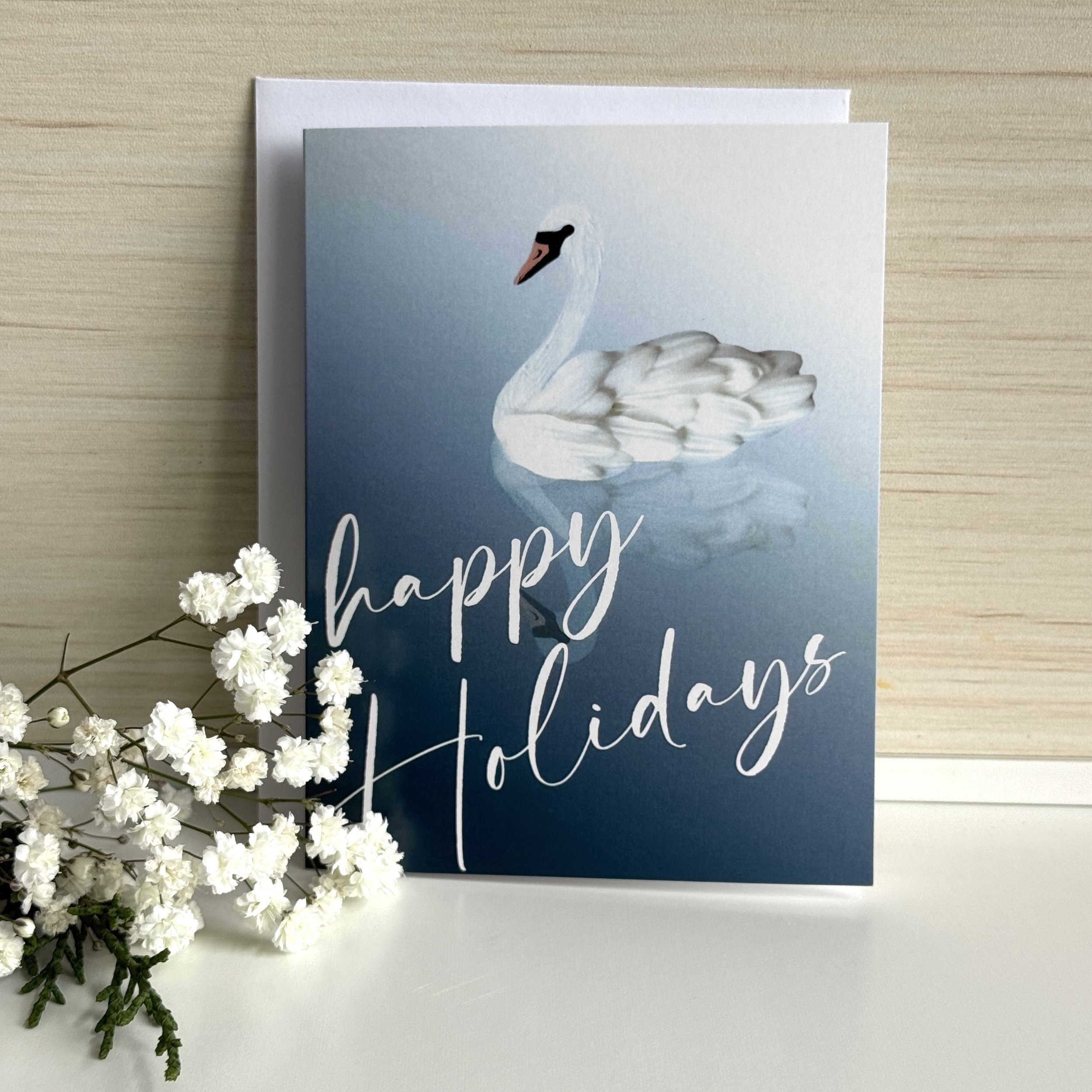 White Swan Petal Art | 'Happy Holidays' | A2 Blank Folded Cards