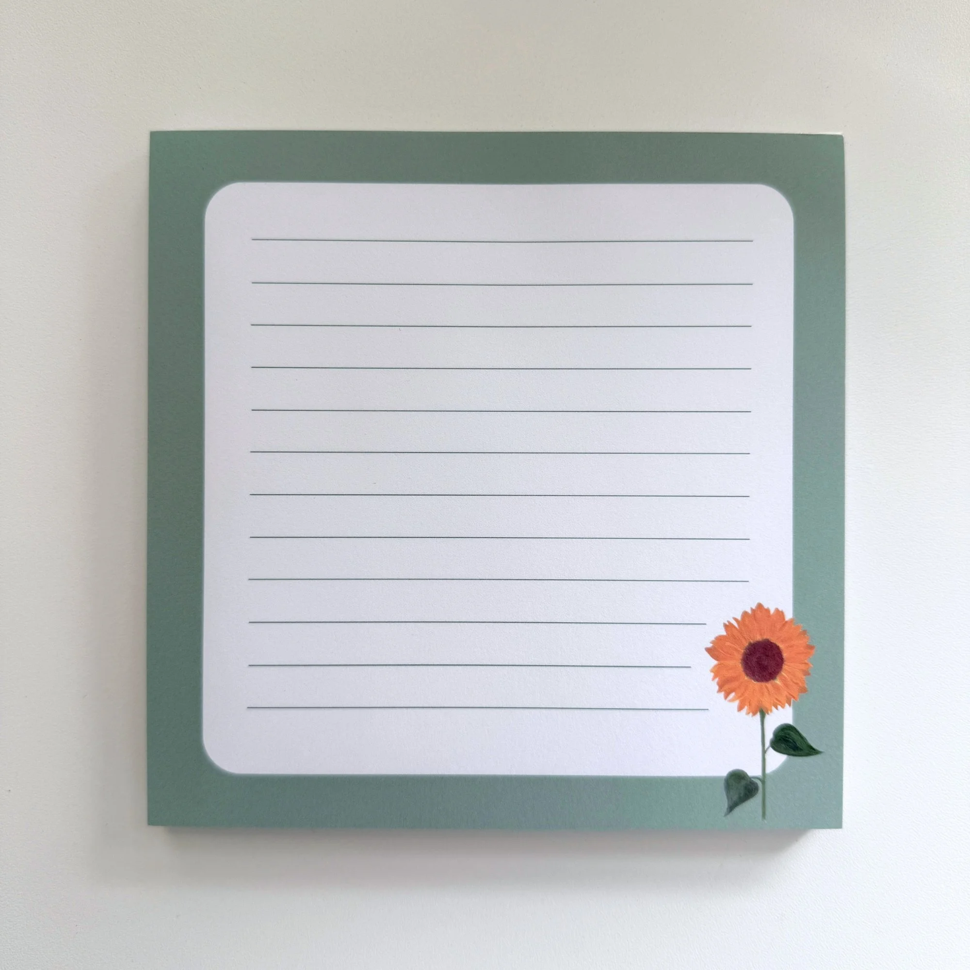 Sunflower Art Lined Notepad – Sage Green - 5.5" Square Notepad