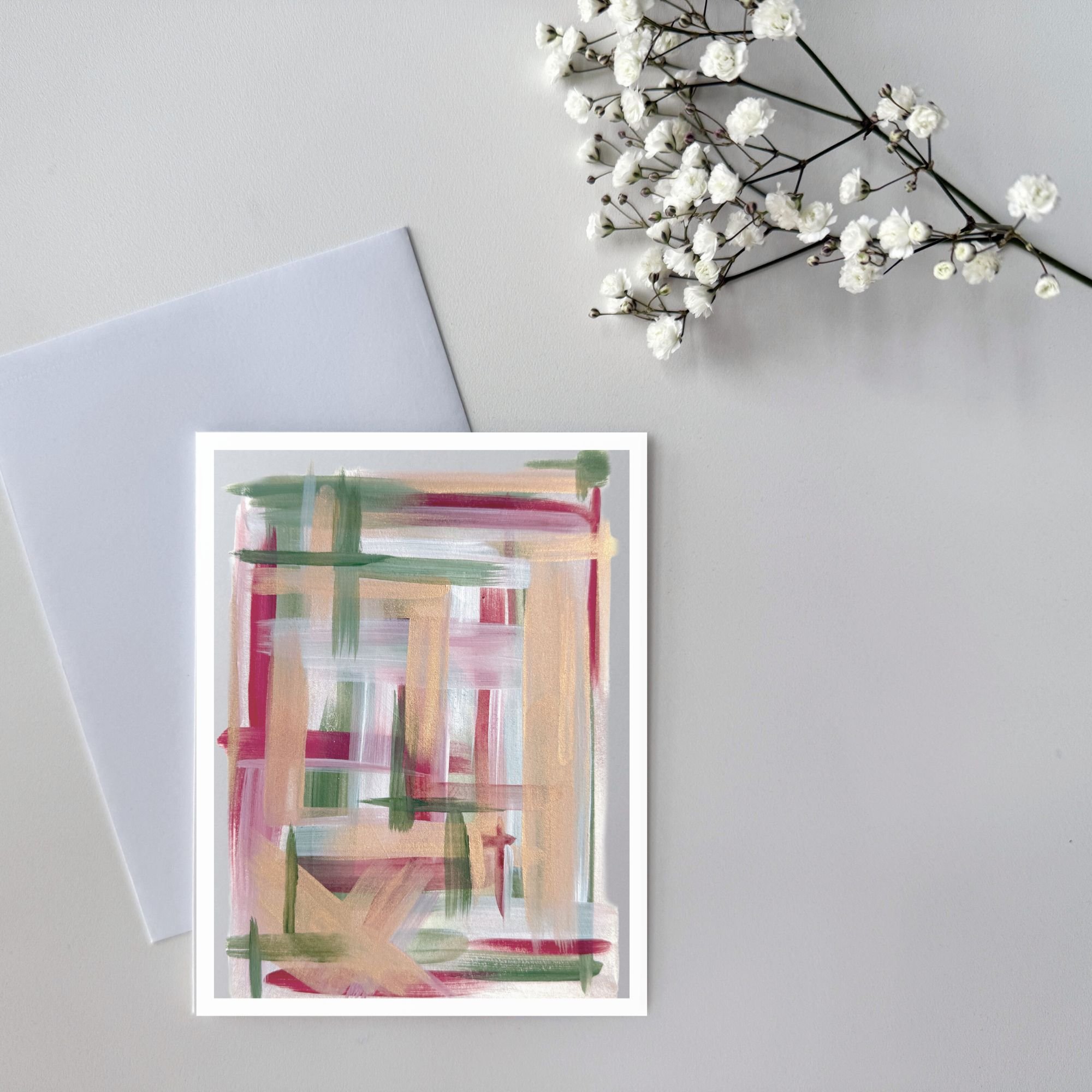 Holiday Abstract Art  |  Red, Green & Gold  |  A2 Blank Folded Cards