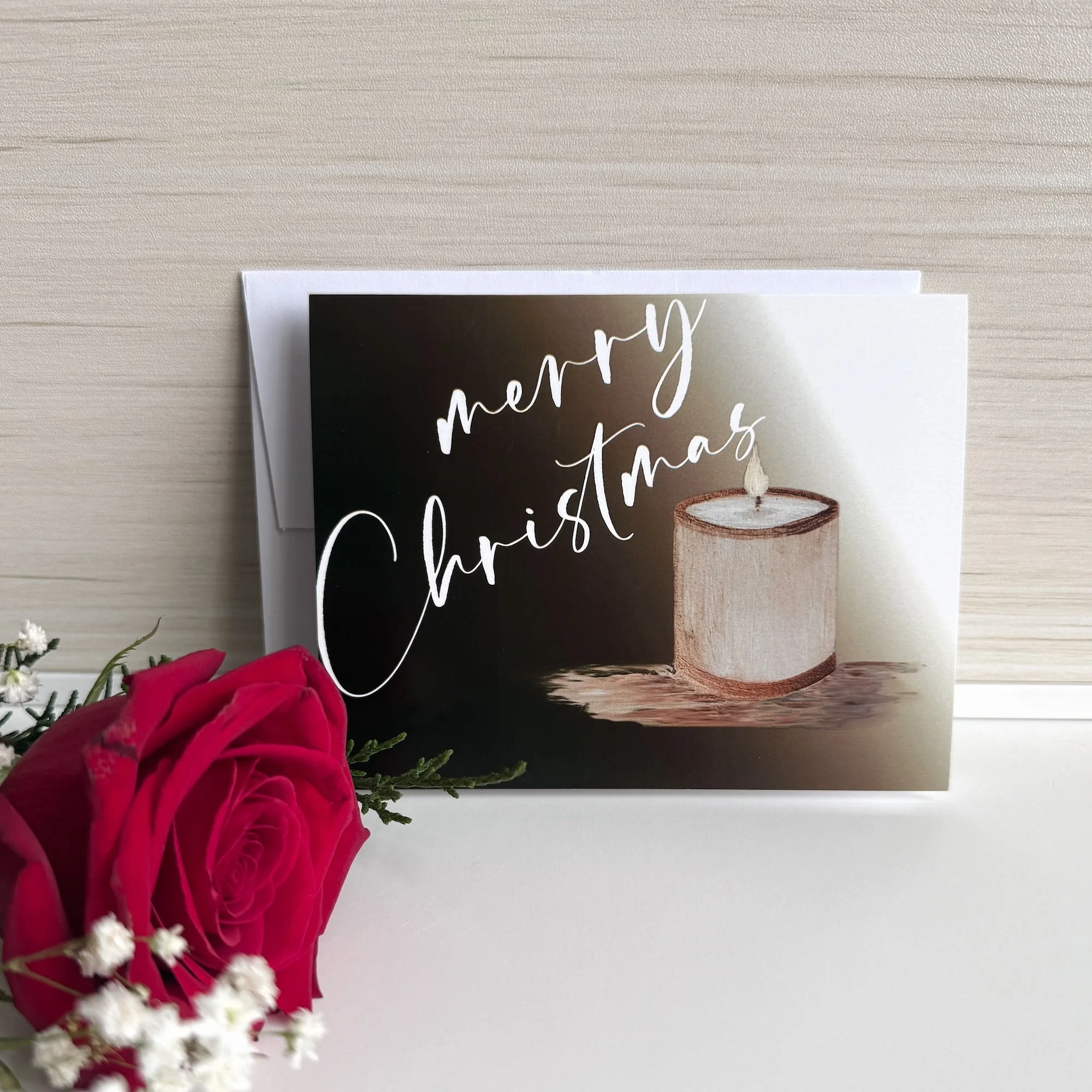 Christmas Candle (Dark) | 'Merry Christmas' | A2 Blank Folded Cards