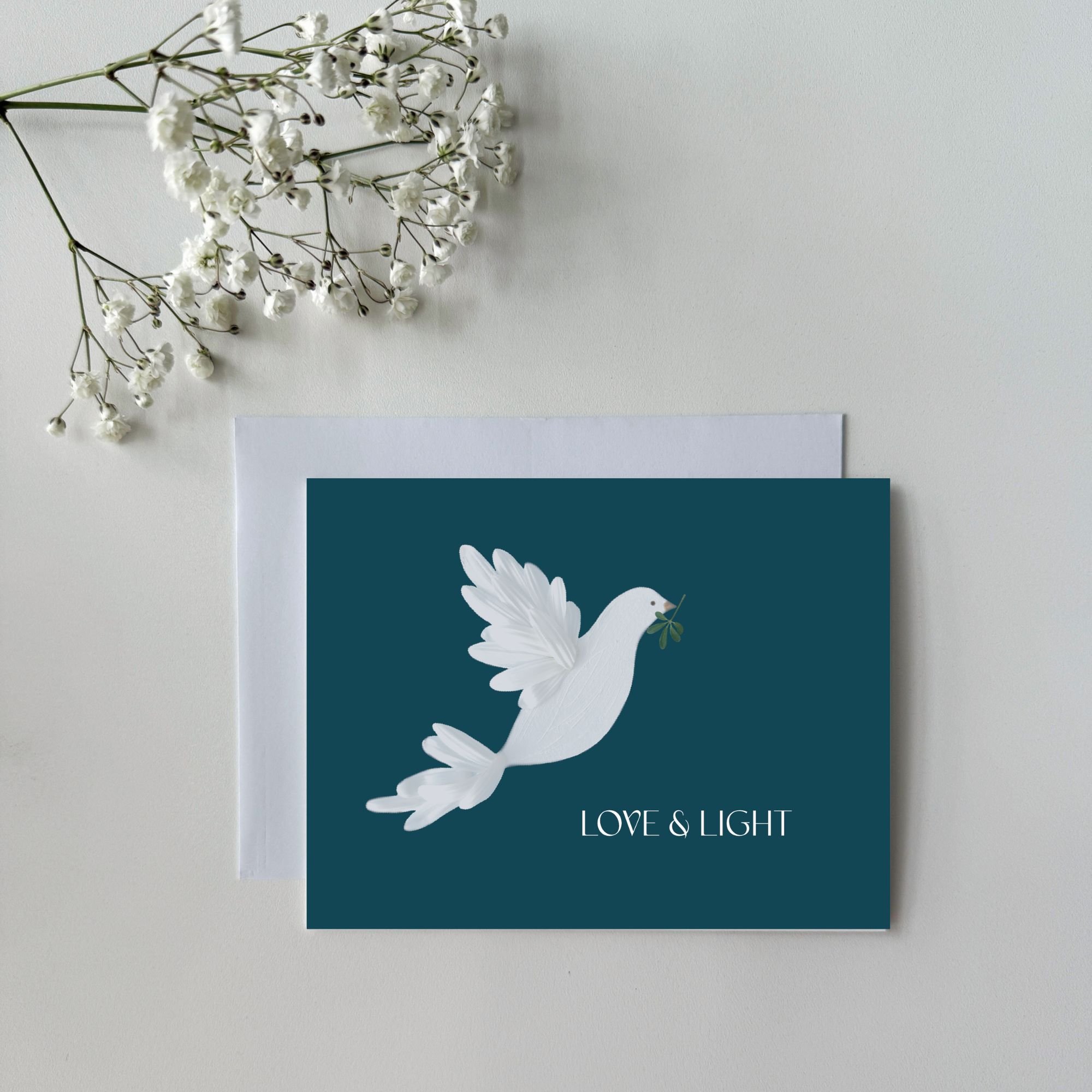 Dove Holiday Card  |  'Love & Light'  |  A2 Blank Folded Cards