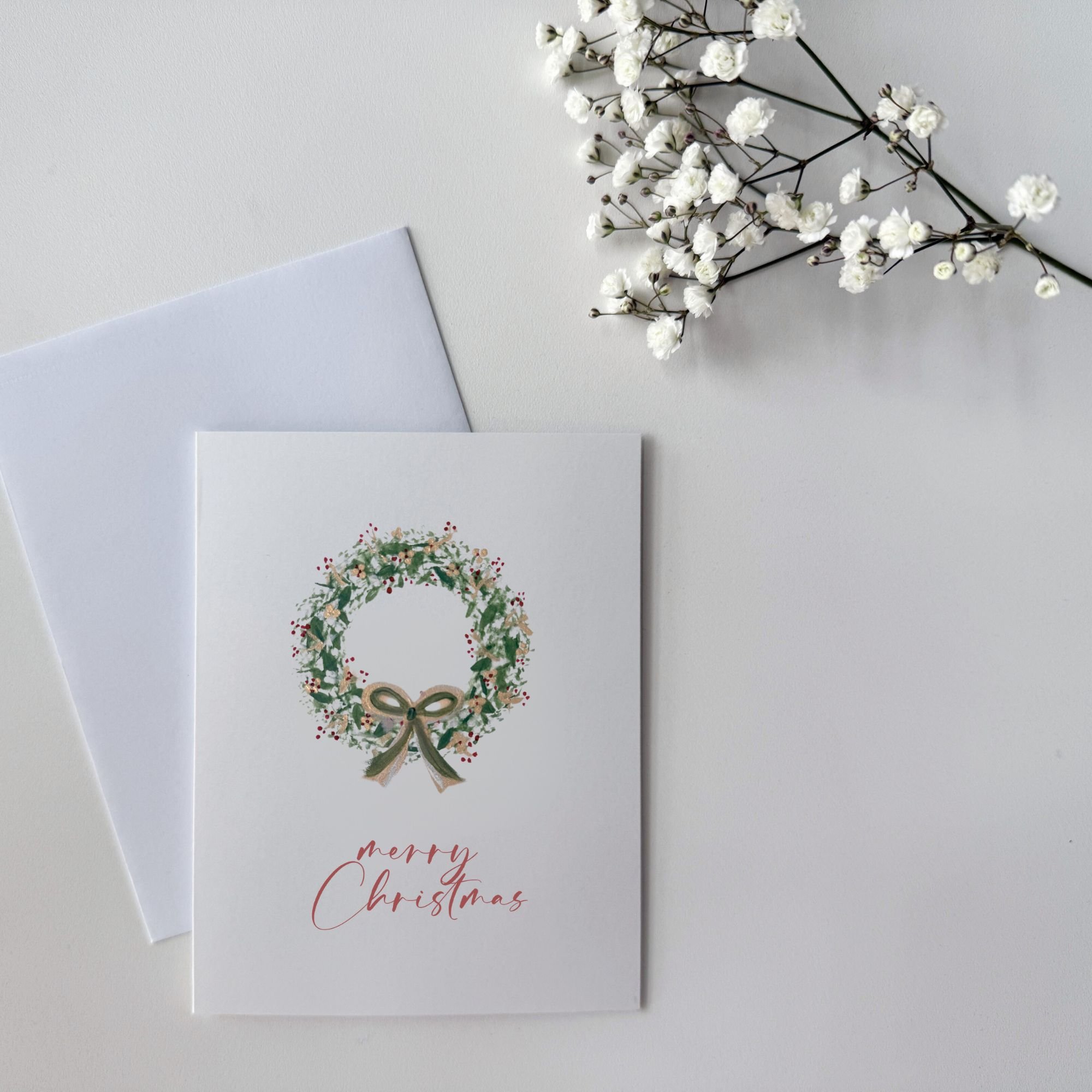 Holiday Wreath | 'Merry Christmas' | A2 Blank Folded Cards
