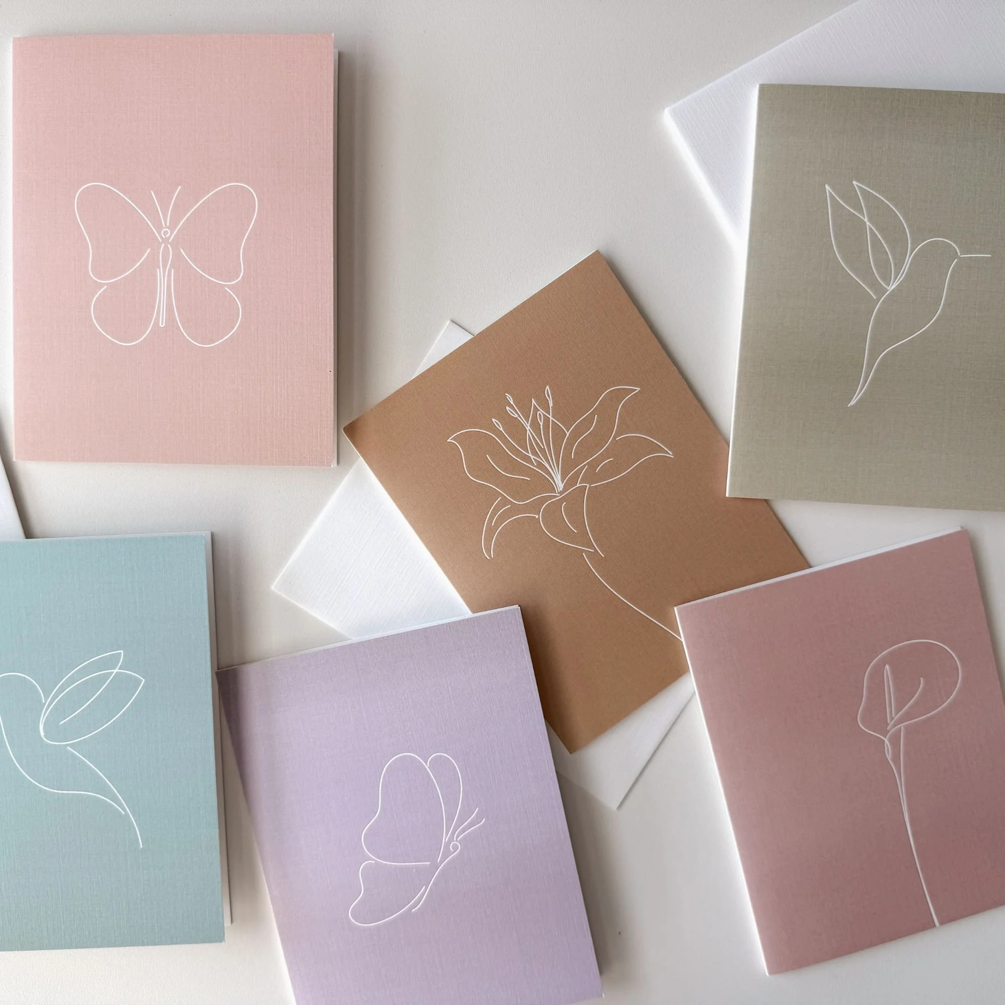 5 Spring Line Art Set of 6 Blank Folded Cards.jpg