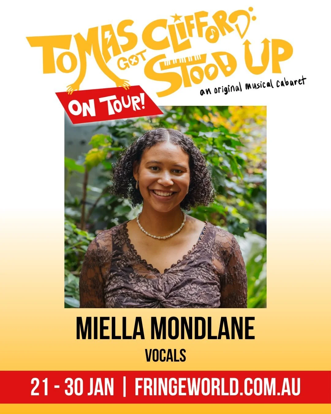 MEET THE BAND: Miella Mondlane 🎤

MIELLA&rsquo;S DREAM DATE 💖: &ldquo;Going to a cat cafe and drinking hot chocolate&rdquo;

Can I please get a COOL cat to buy Miella a HOT chocolate sometime after TOMAS CLIFFORD GOT STOOD UP at FRINGE WORLD 2026 ?