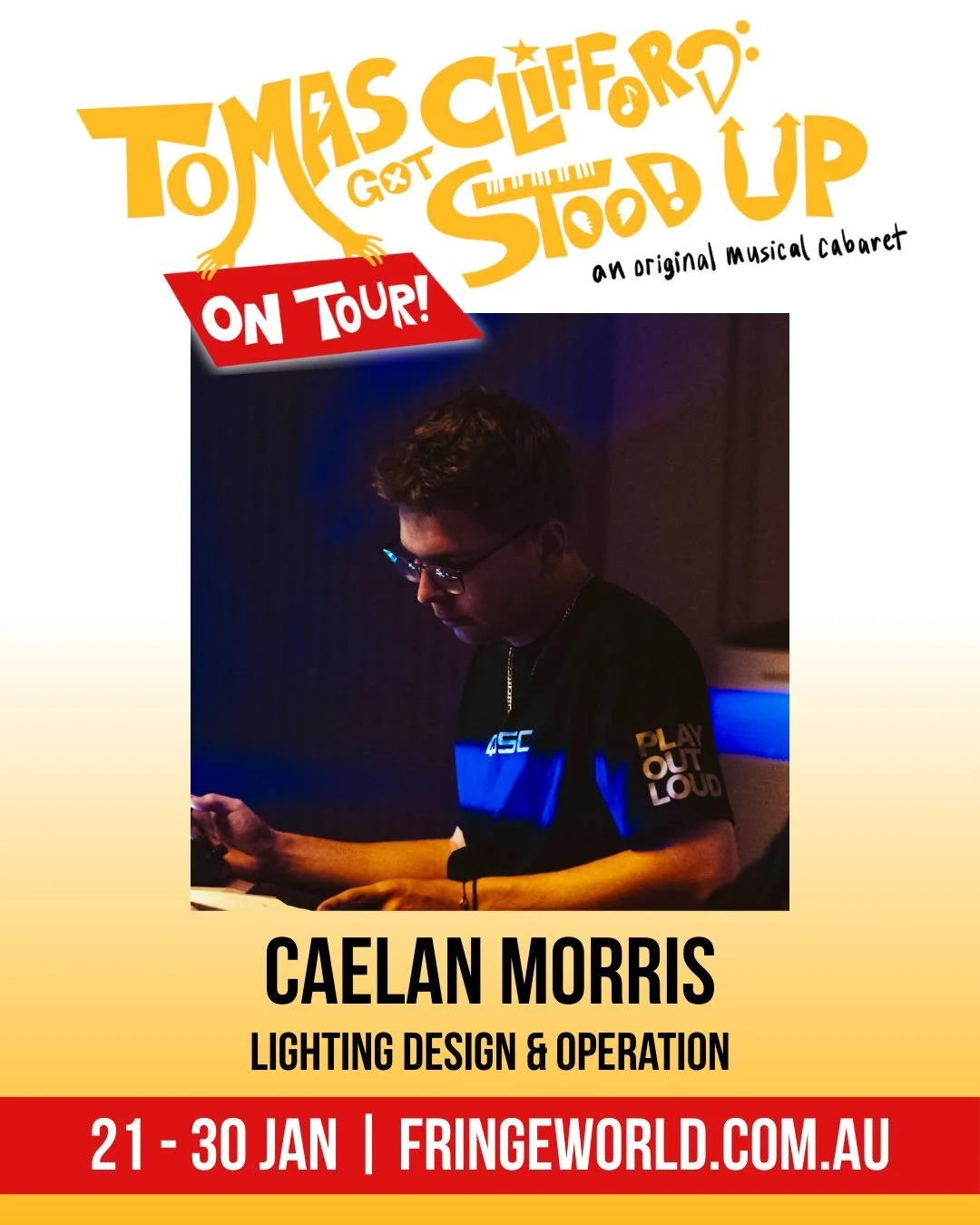 MEET THE TEAM: Caelan Morris 💡

CAELAN&rsquo;S DREAM DATE 💖: &ldquo;Like a 3.5hr trip to Bunnings&rdquo;

Lowest prices are JUST the beginning with Caelan&hellip; at TOMAS CLIFFORD GOT STOOD UP at FRINGE WORLD, Albany Pride Festival, AND Adelaide F