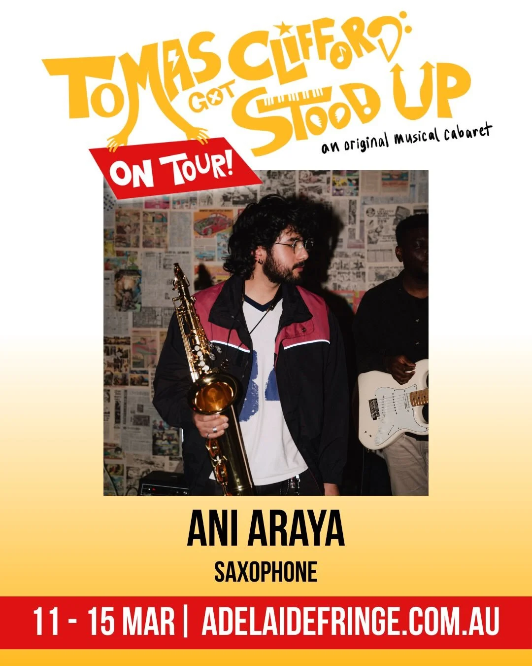 MEET THE BAND: Ani Araya 🎷

Things are about to get hot and saxy in Adelaide - I mean, look at the material ^^^

TOMAS CLIFFORD GOT STOOD UP will be at Adelaide Fringe NEXT WEEK from Wed Mar 11 🔥🔥🔥

📍 Fool&rsquo;s Paradise @ Victoria Square
📆 M