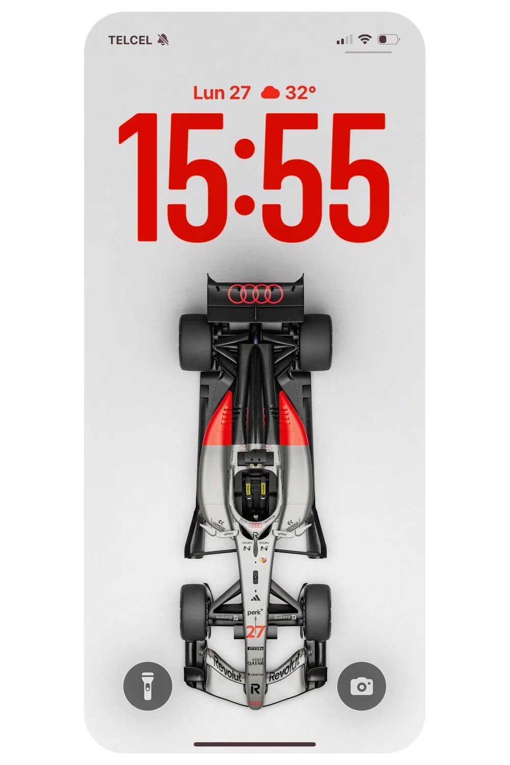 Vista aerea del Audi R26 de Fórmula 1 en pretemporada, wallpaper para celular