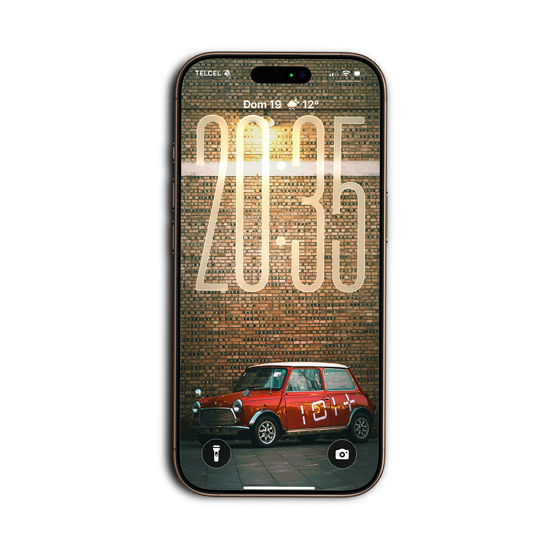 austin mini cooper, on brick wall, wallpaper para celular