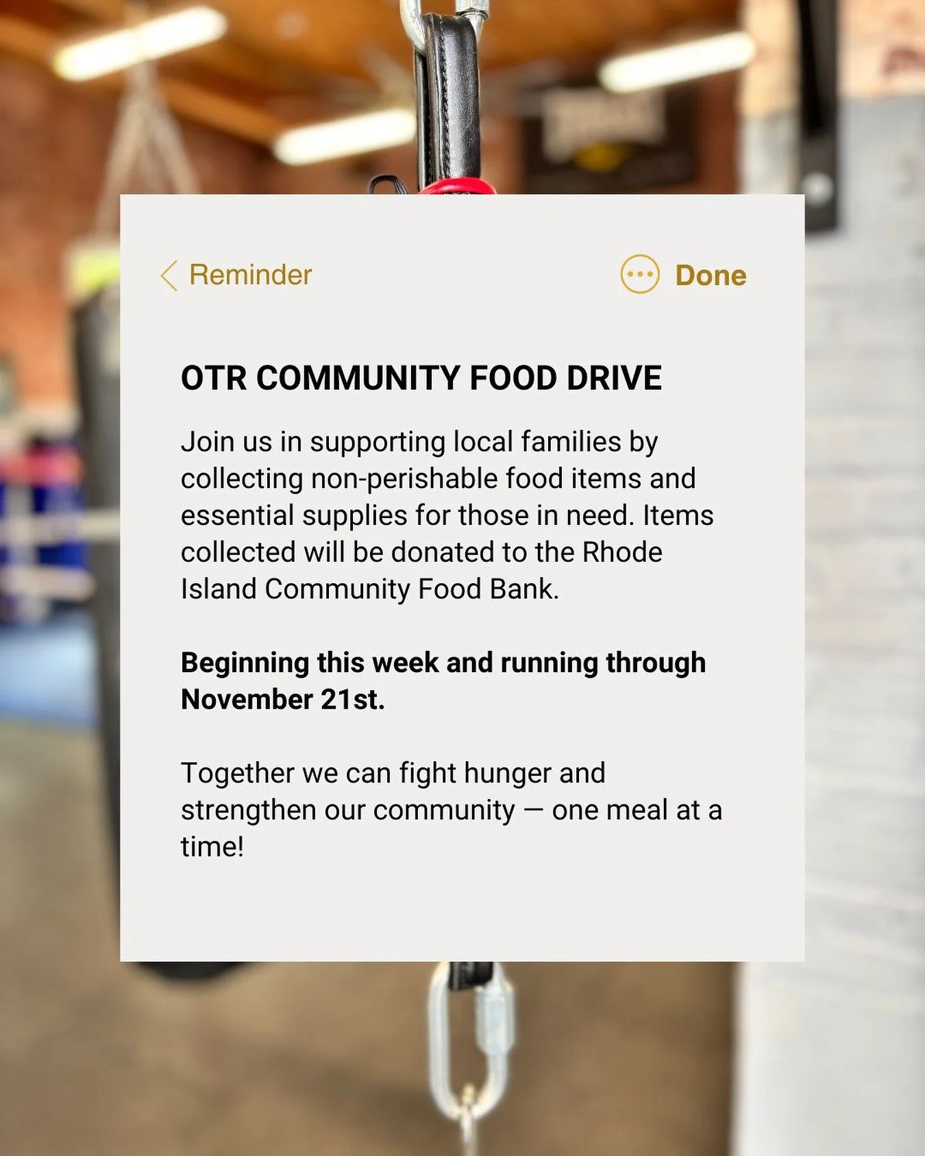 OTR community food drive beginning this week and running through November 21st. Join us in supporting local families in our community who are in need.

Find the list of most needed non-perishable food items at the link in our bio.
.
.
.
#ontheropesri