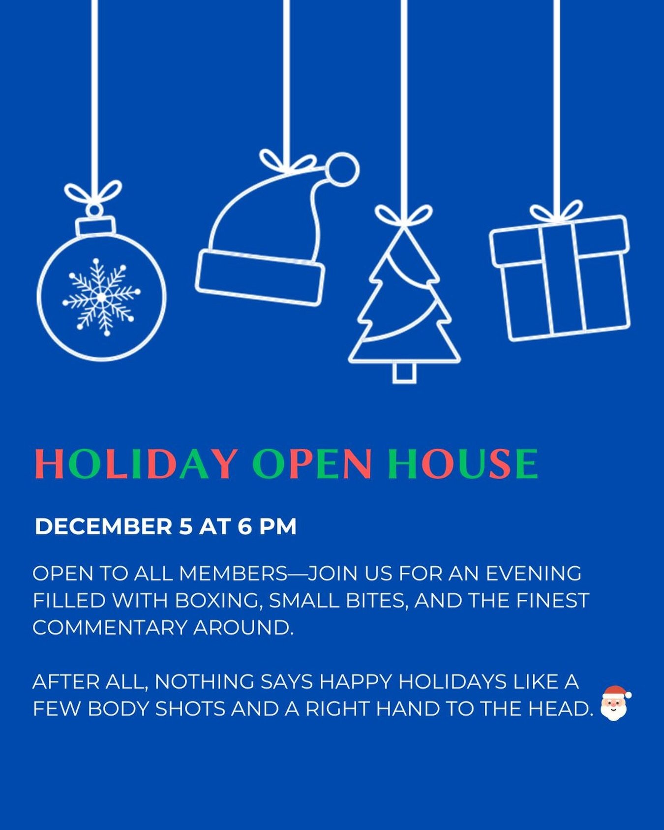 Holiday Open House December 5 at 6 pm 🎅🏻
.
.
.
#ontheropesri #holidays #happyholidays #openhouse #boxing #boxinggym #sparring #ontheropesboxing