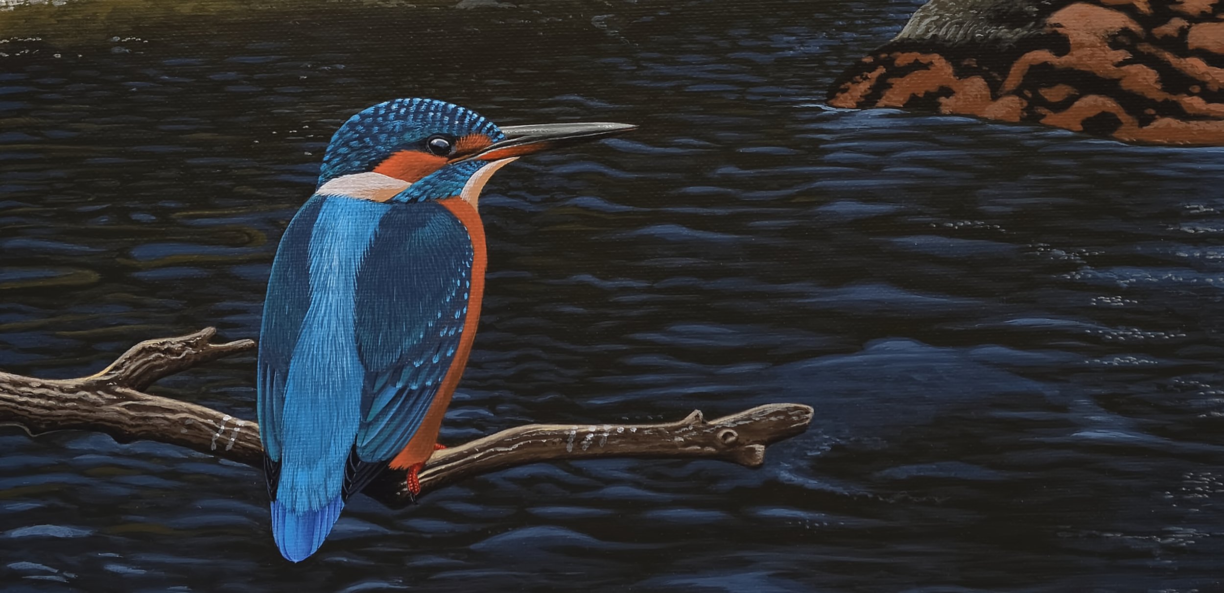King Fisher, Acrilyc Wildlife painting by José da Nazaré Projecto.