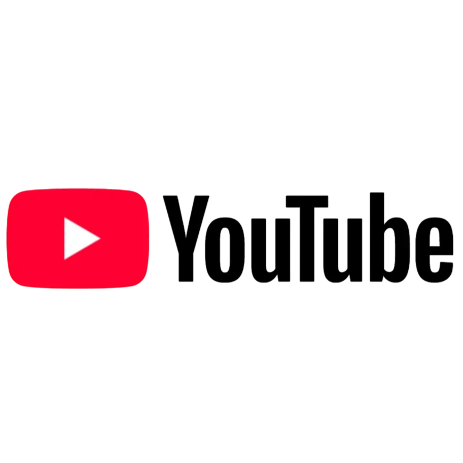YouTube logo with a red play button icon and the text 'YouTube' in black.
