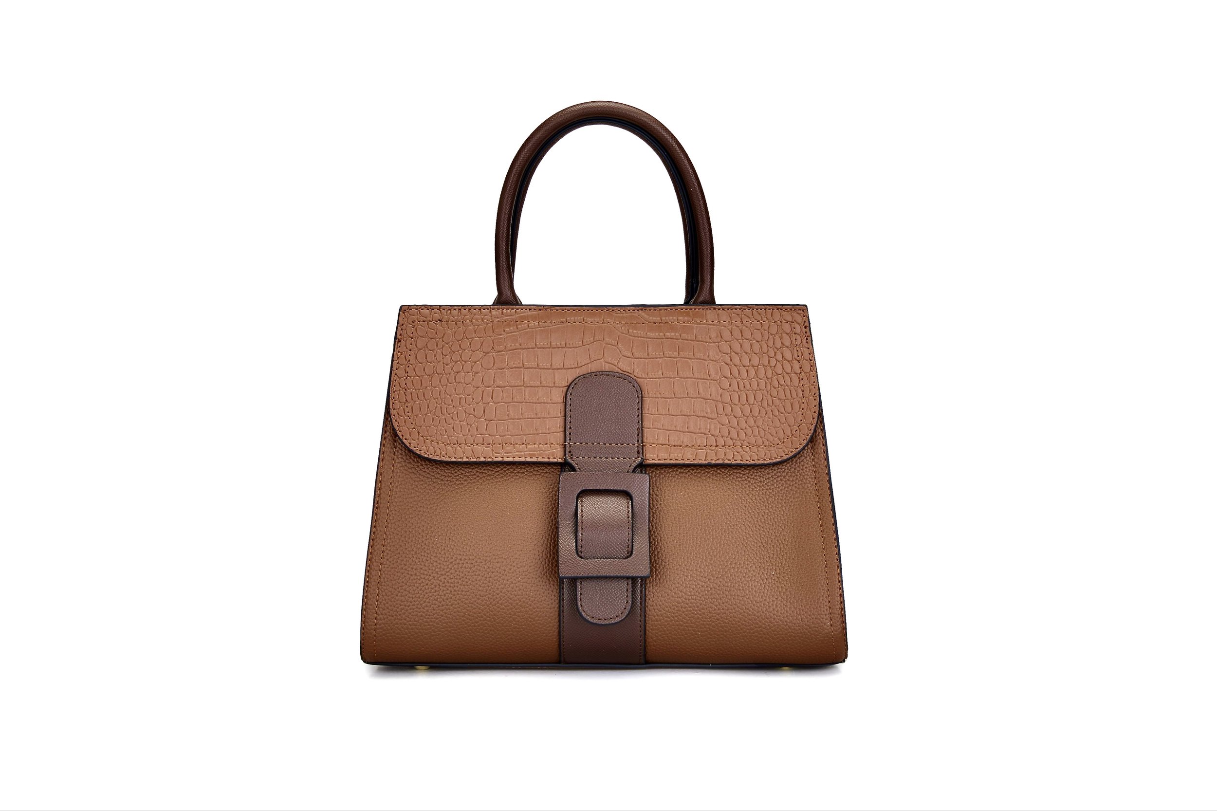 Textured Leather Croc Embossed Brown Front View.jpeg