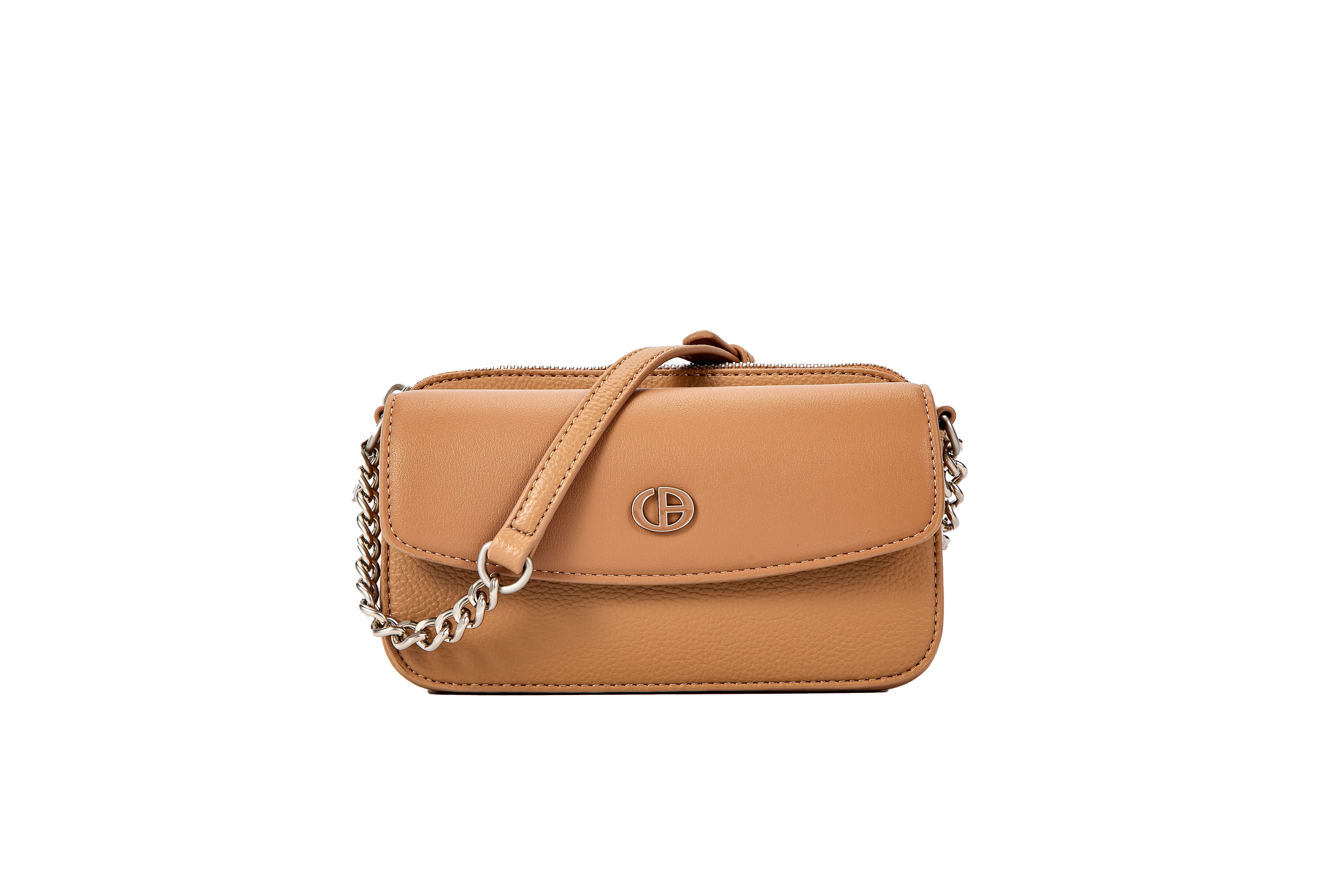 Compact Chain Accent Medium Flap Beige Front View.png