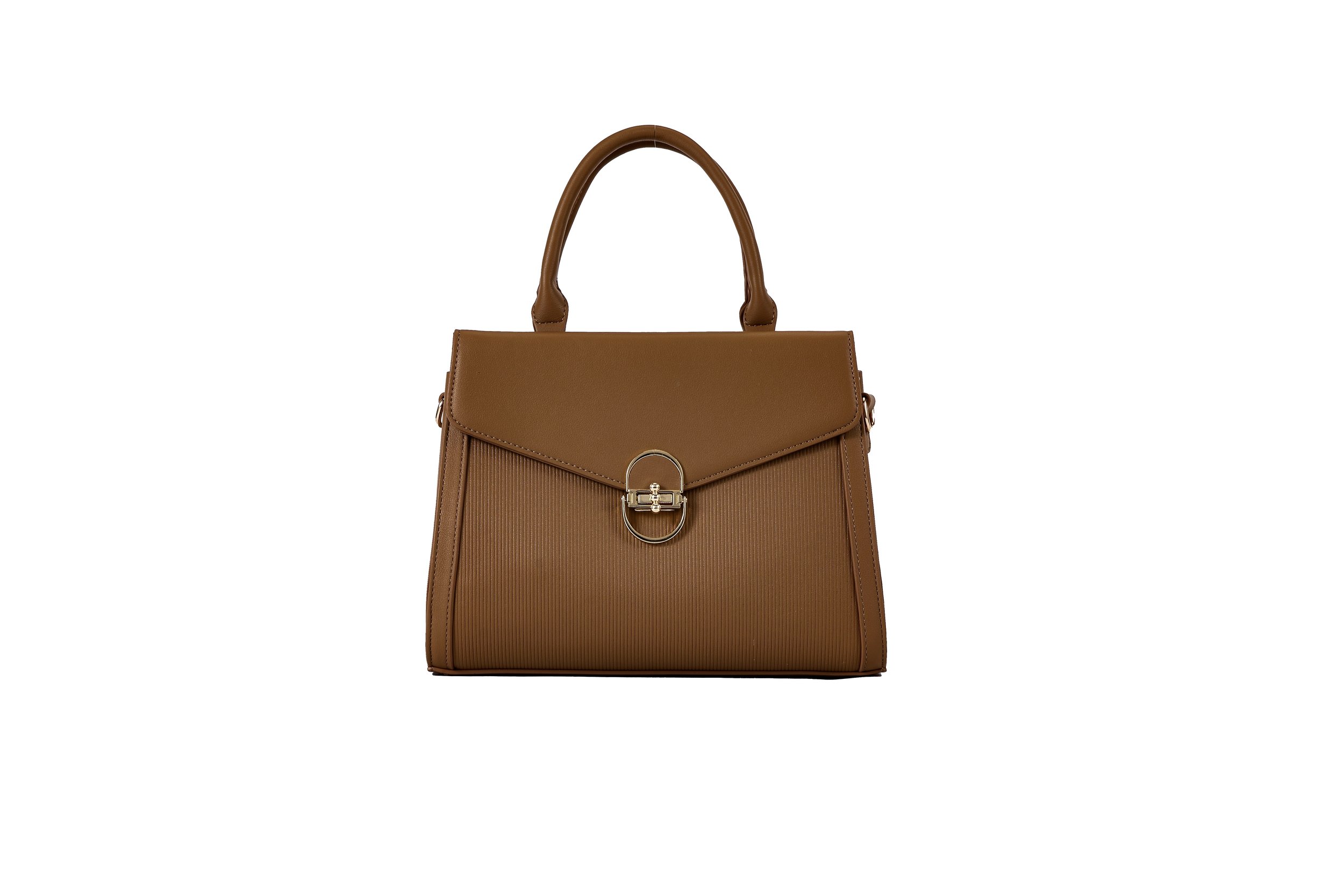 Elegant Leather Metal Accent Brown Front View.jpeg