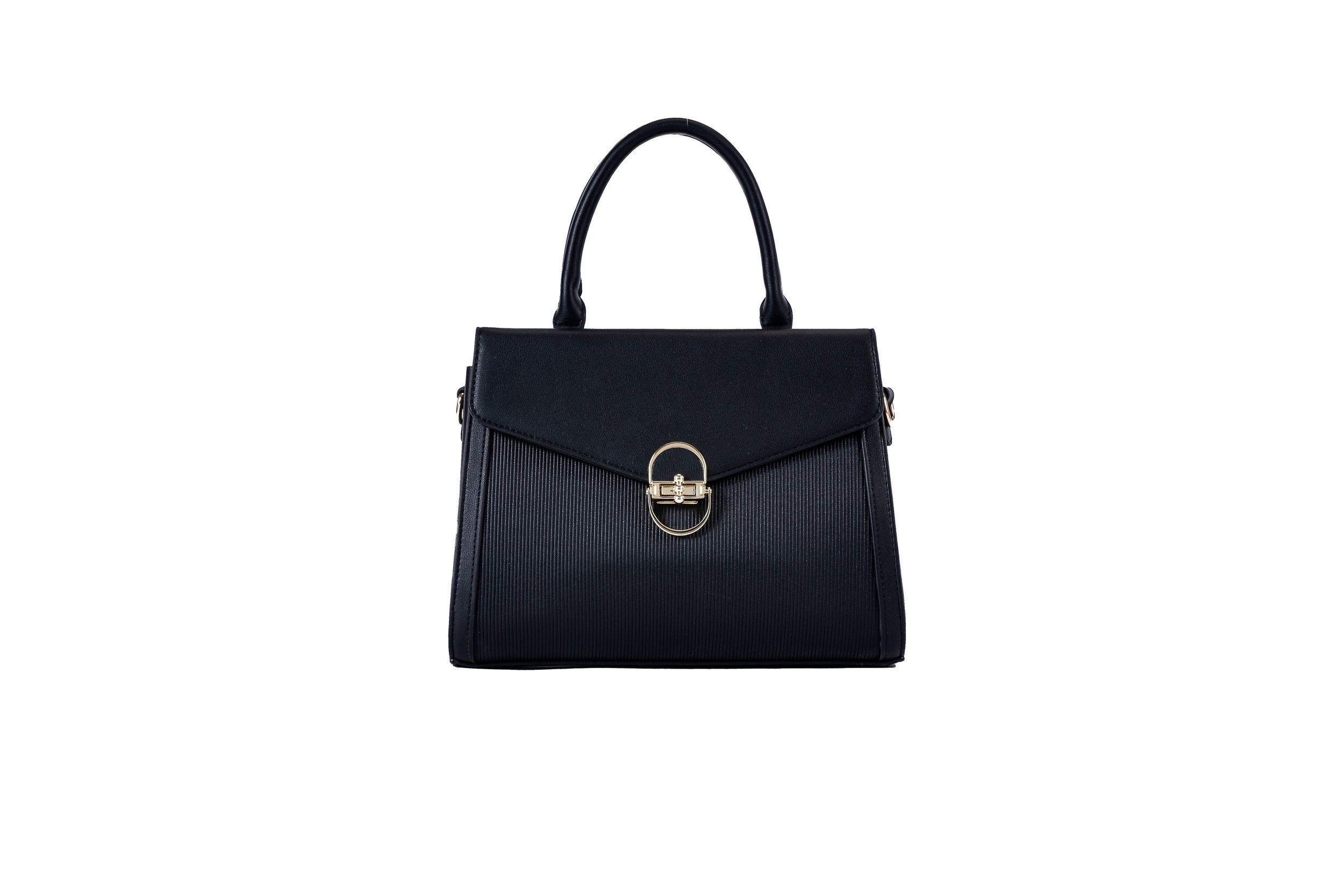 Elegant Leather Metal Accent Black Front View.jpeg